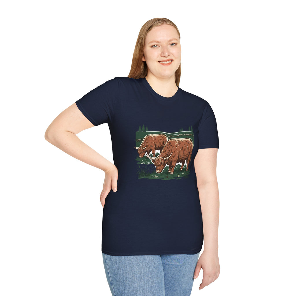Highland Cow Graphic T-Shirt — Rustic Grazing Cows Farm Tee