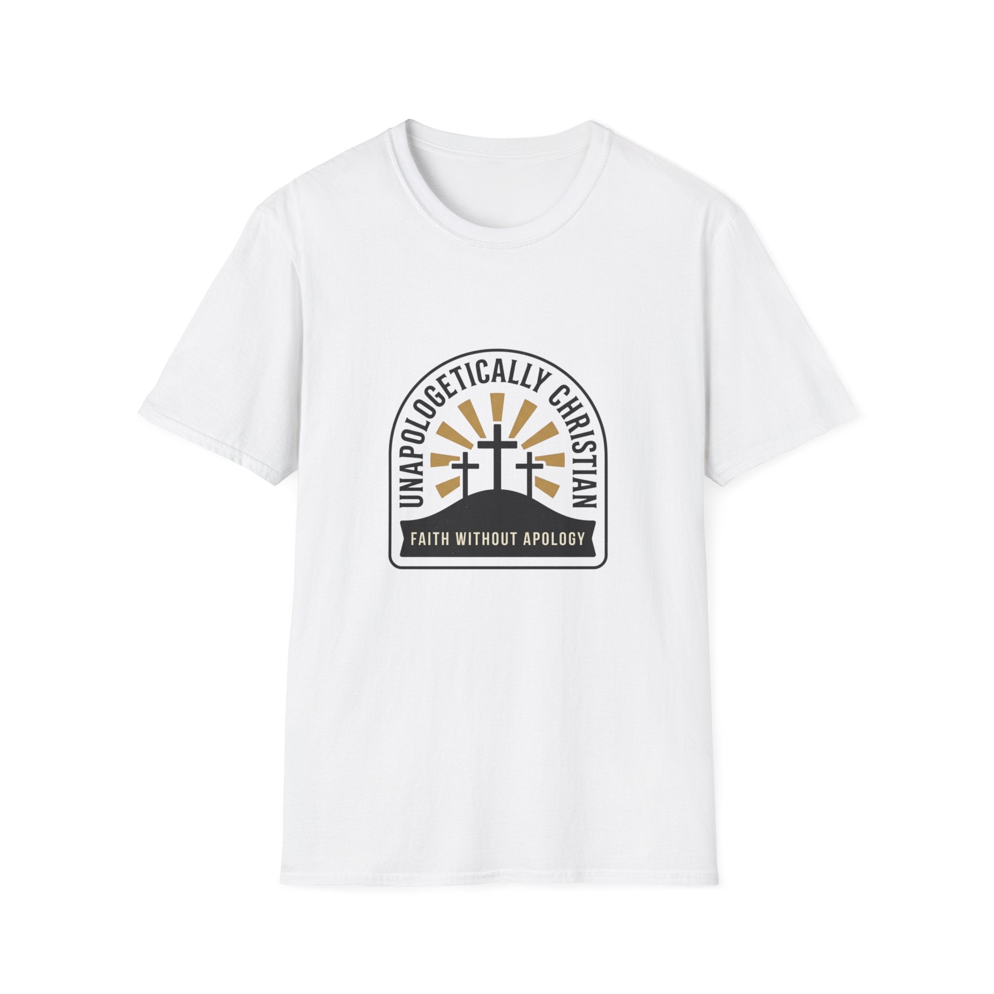 Christian T-Shirt — "Unapologetically Christian: Faith Without Apology" Badge