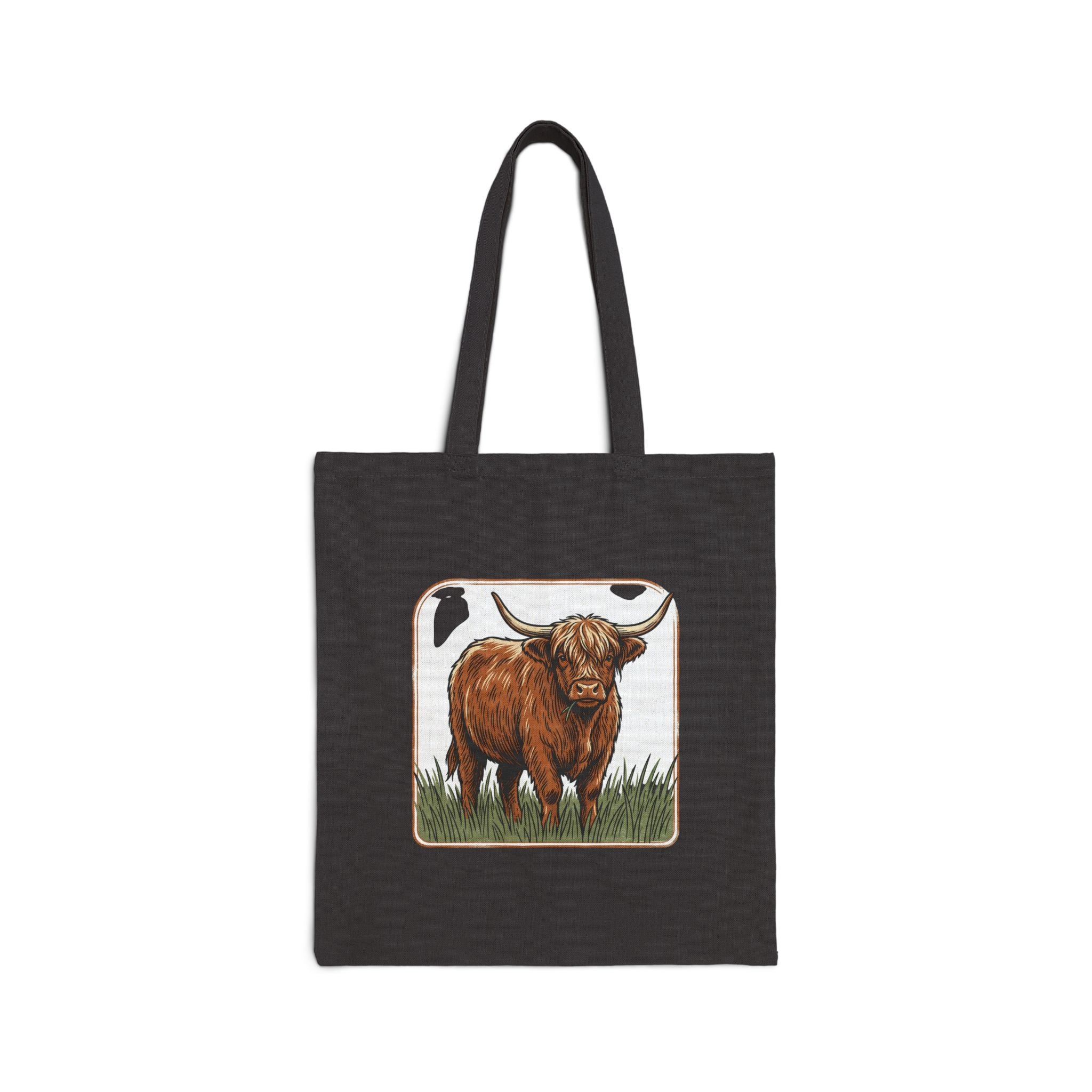 Highland Cow Canvas Tote Bag — Rustic Farm Animal Market Tote
