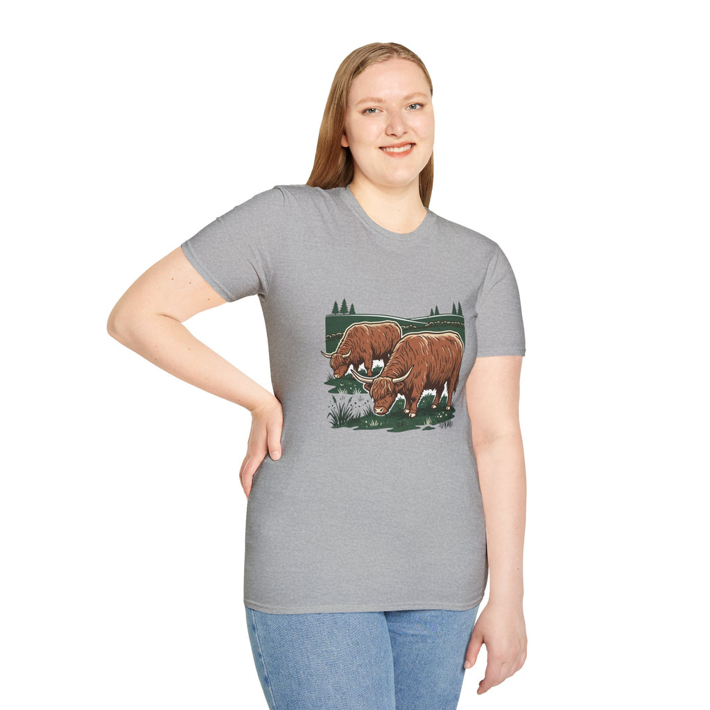Highland Cow Graphic T-Shirt — Rustic Grazing Cows Farm Tee