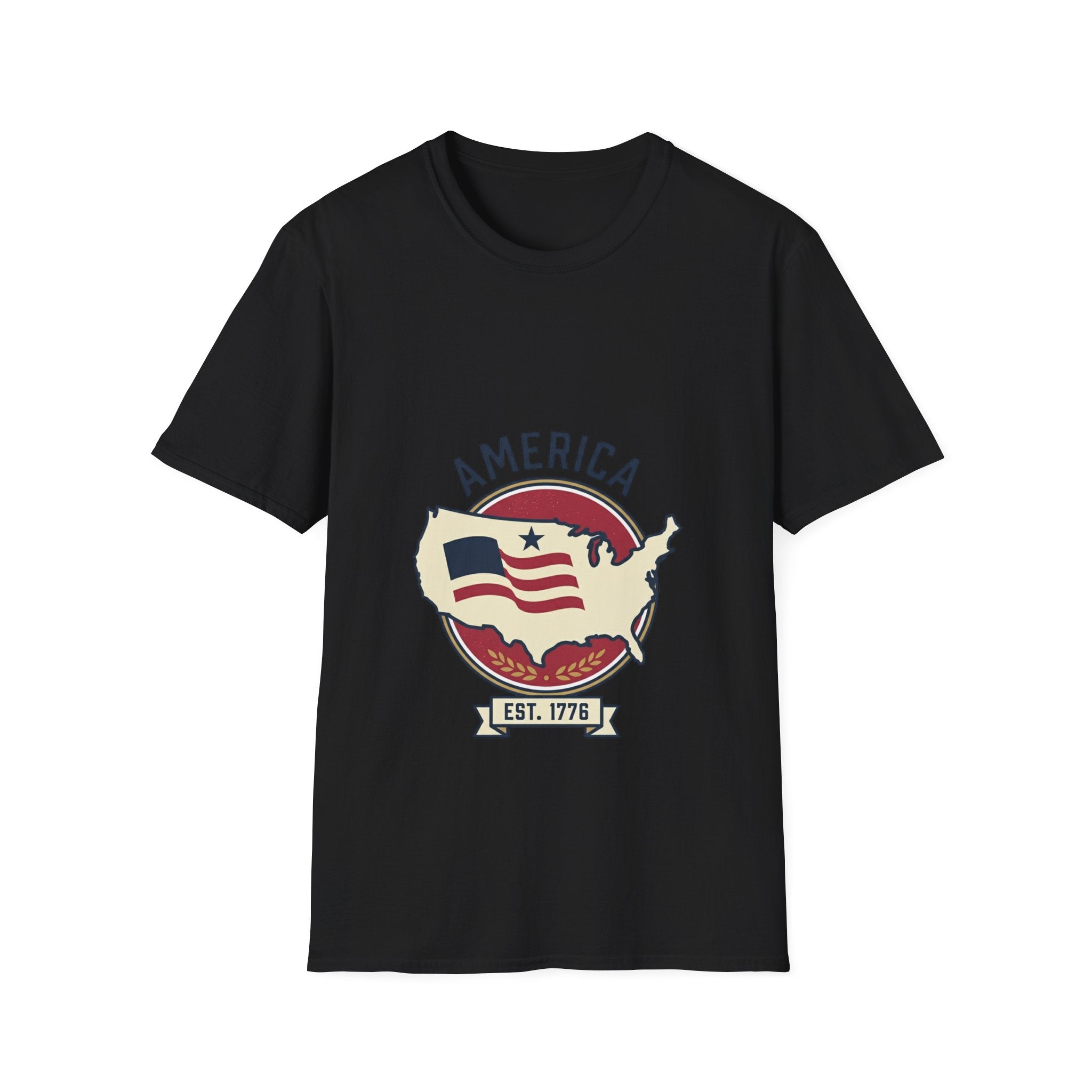 America Map Graphic T-Shirt – Vintage Flag Design, EST. 1776