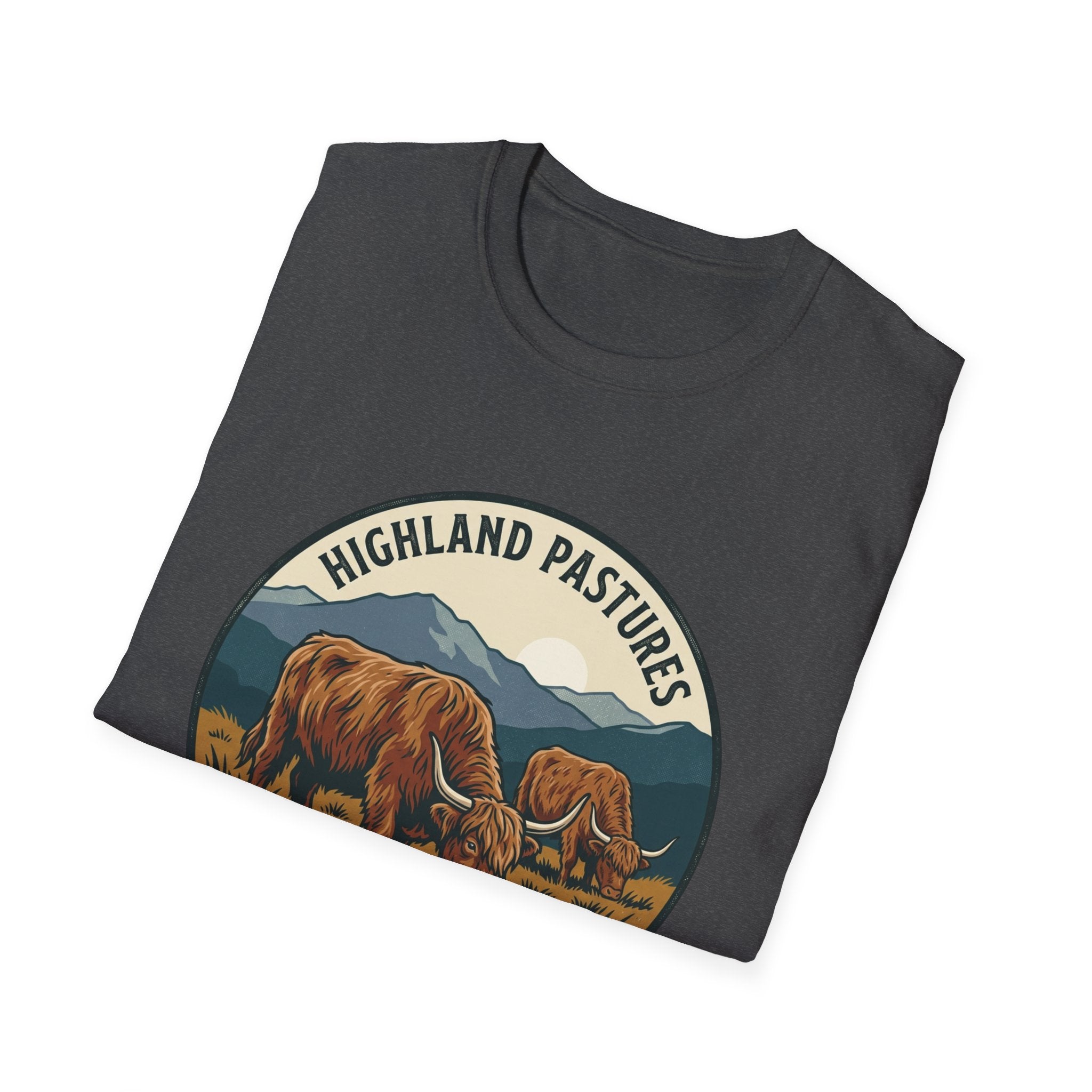 Highland Pastures T-Shirt — Scottish Highlands Highland Cow Vintage Badge