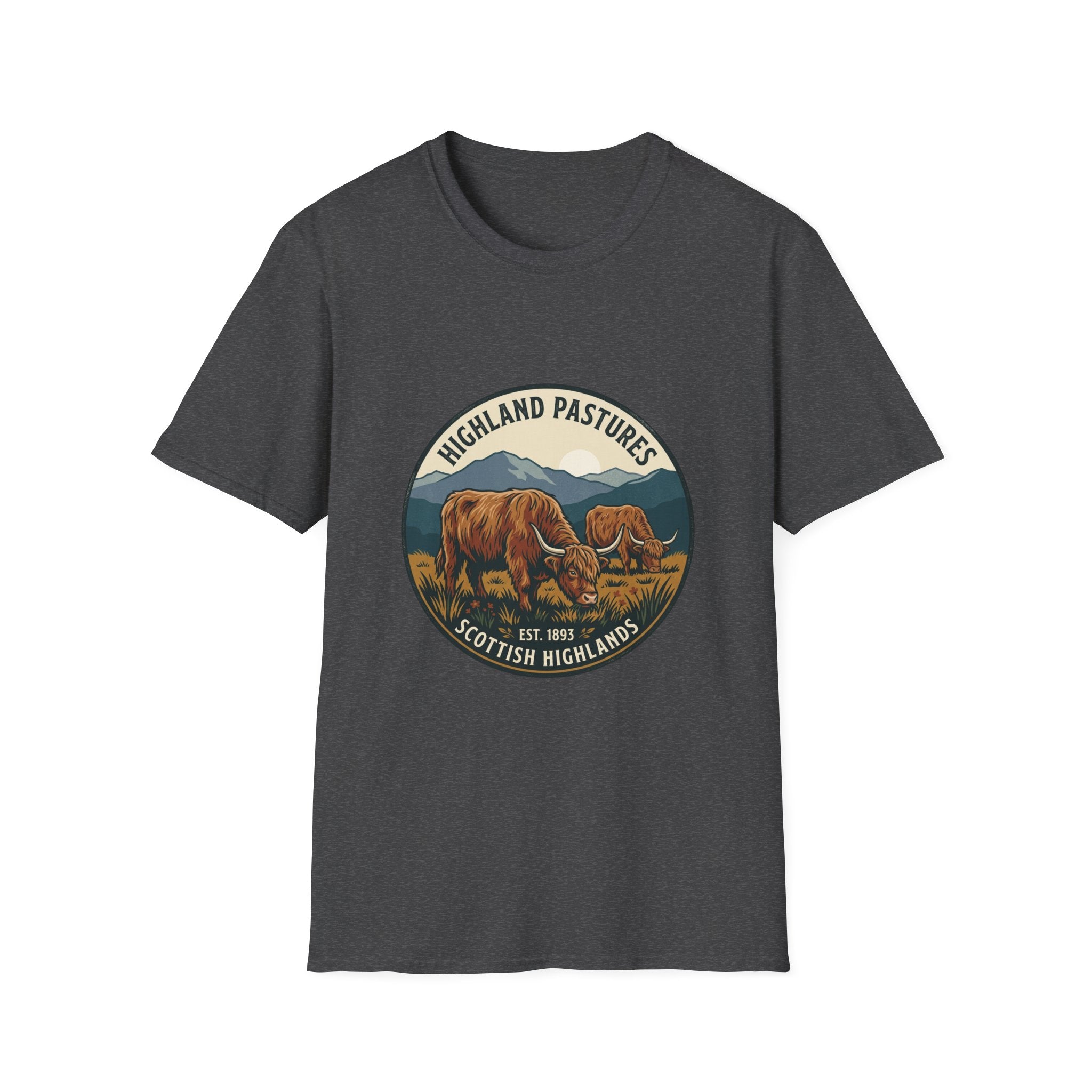 Highland Pastures T-Shirt — Scottish Highlands Highland Cow Vintage Badge