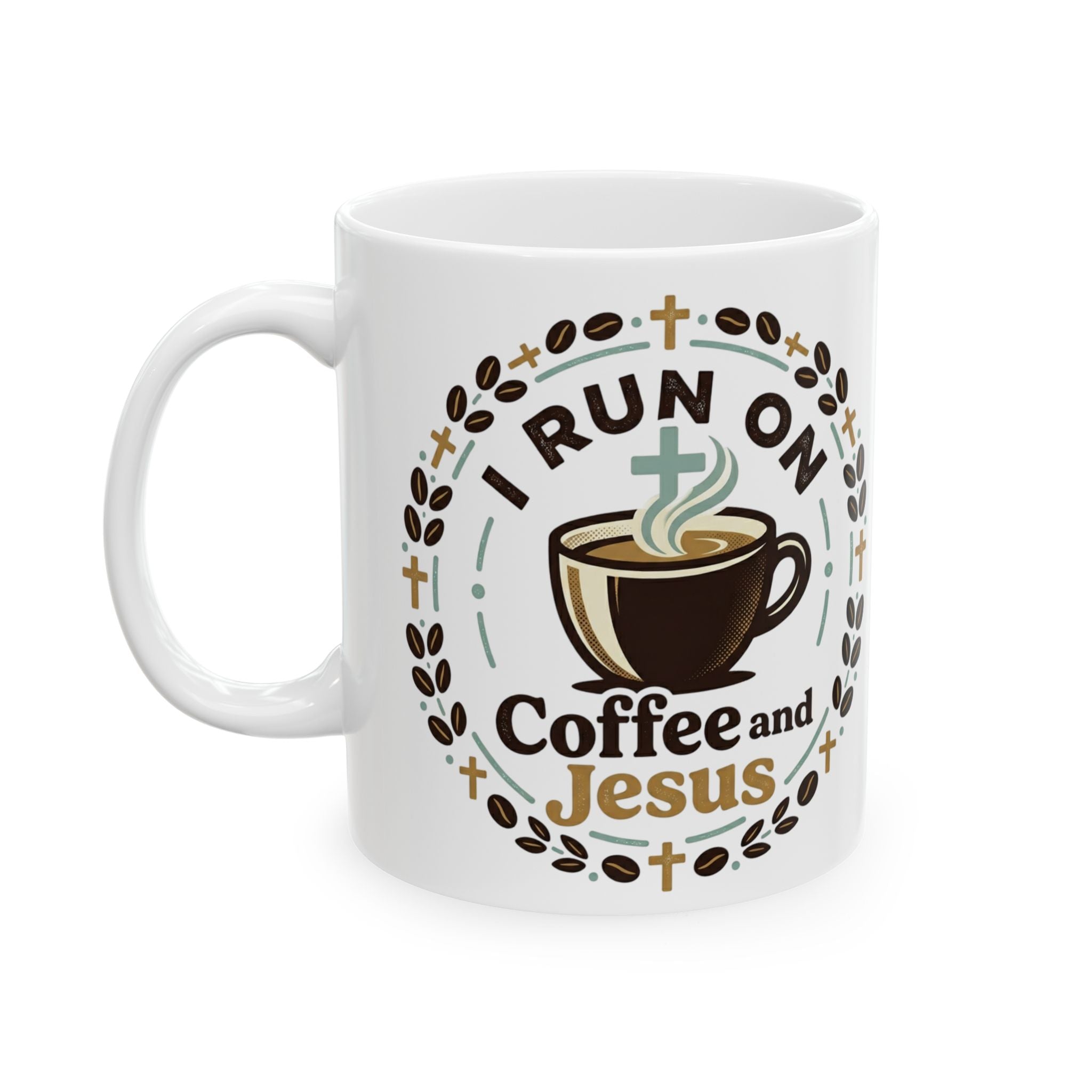 Coffee and Jesus Mug — Ceramic Faith Coffee Cup (11oz, 15oz)