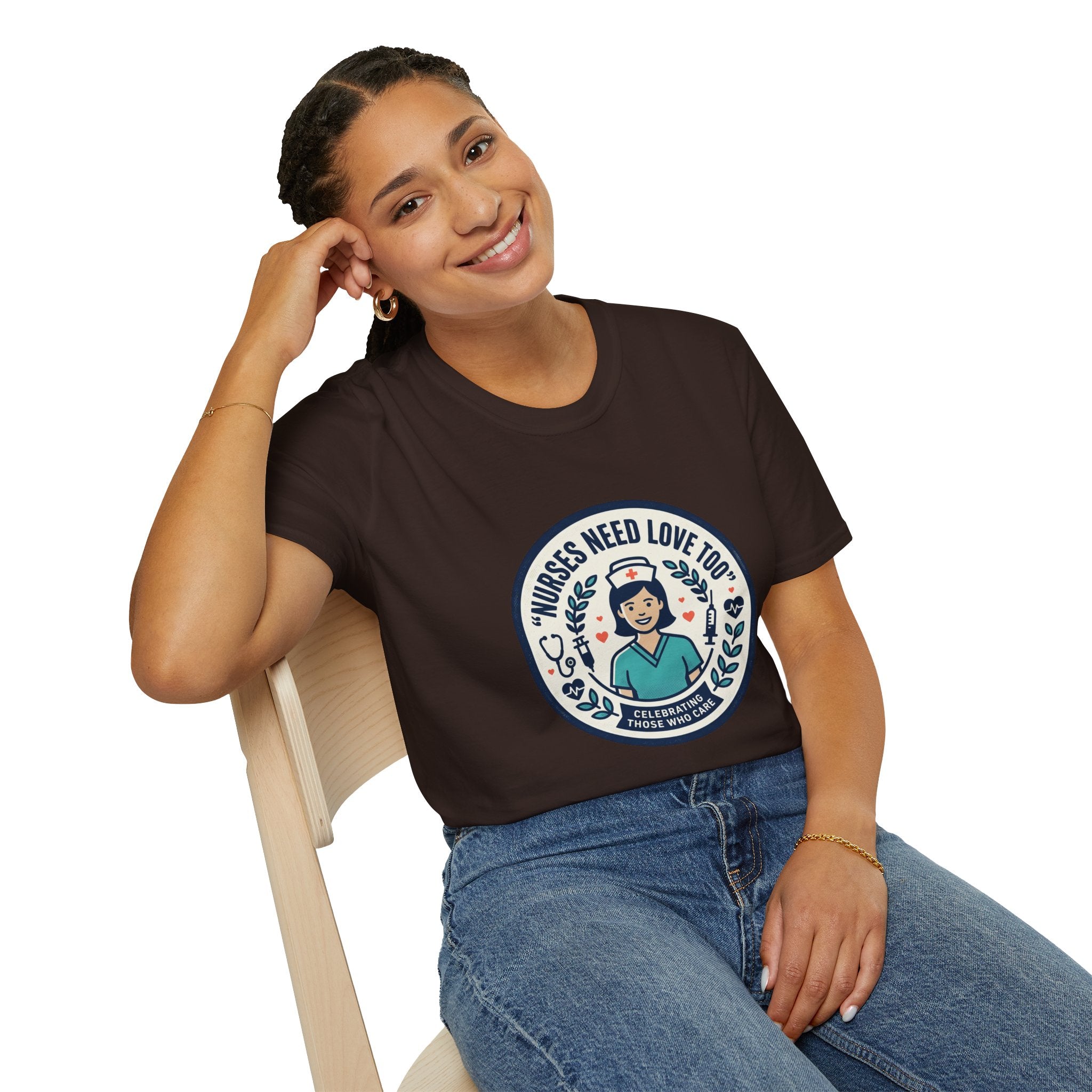 Nurse Appreciation T-Shirt — "Nurses Need Love Too" Cute Retro Nurse Badge