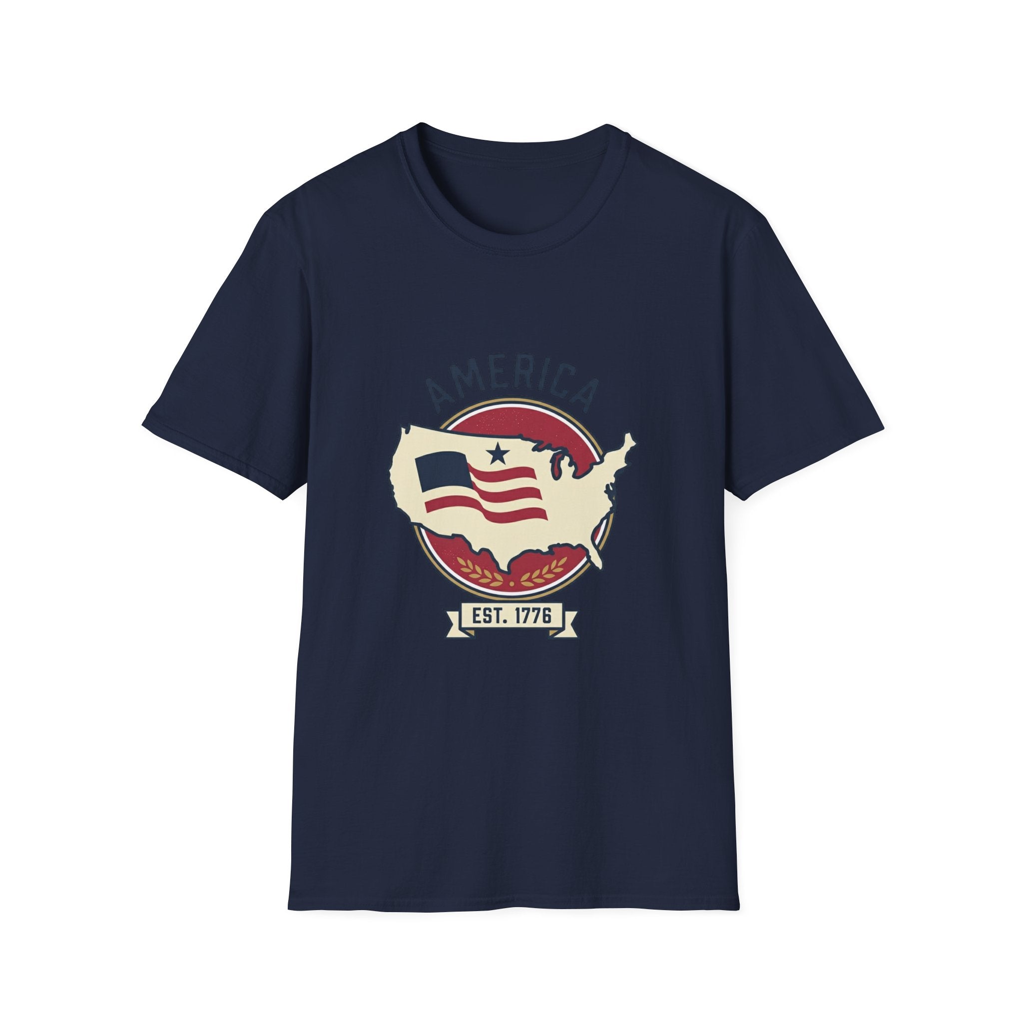 America Map Graphic T-Shirt – Vintage Flag Design, EST. 1776