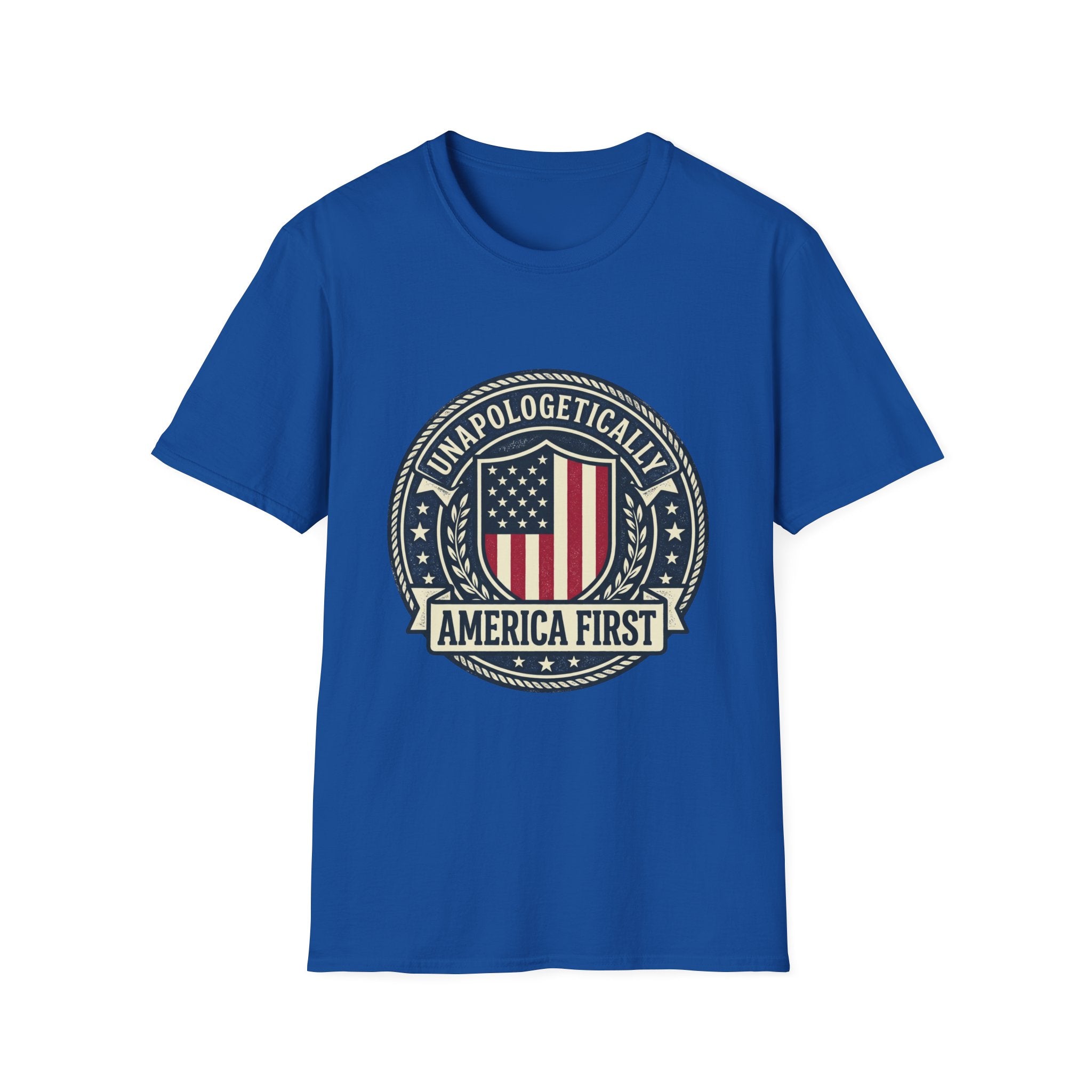 America First Patriotic T-Shirt — "Unapologetically America First" Tee