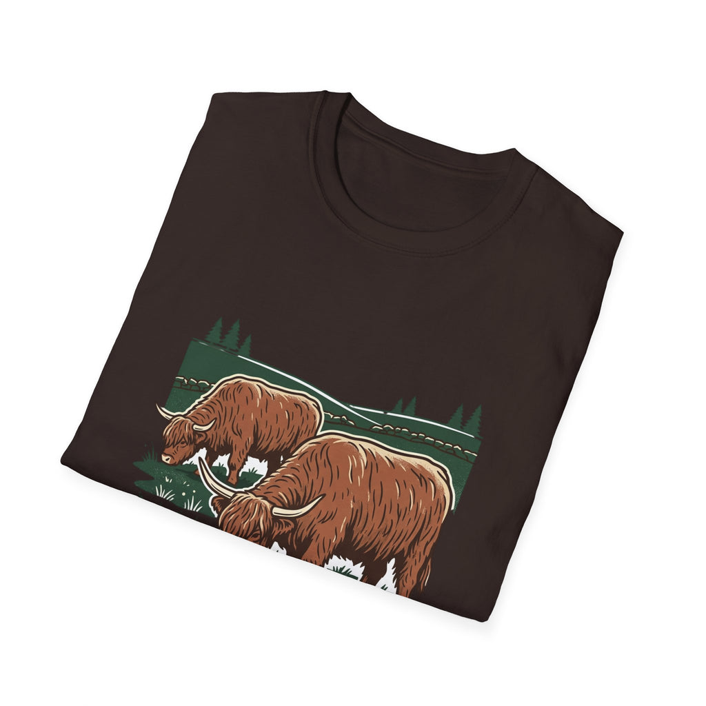 Highland Cow Graphic T-Shirt — Rustic Grazing Cows Farm Tee
