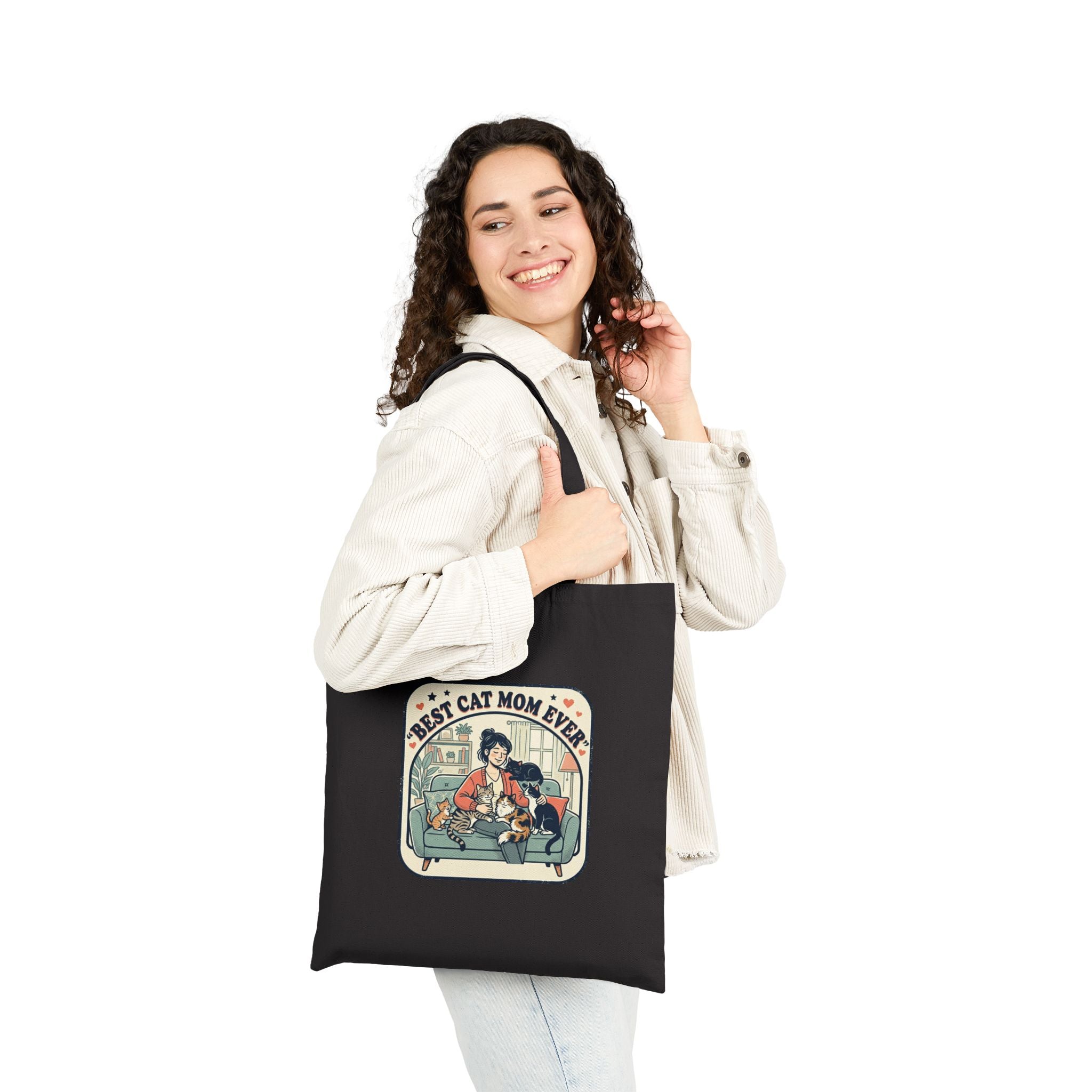Tote Bag — "Best Cat Mom Ever" Retro Cat Lover Canvas Tote