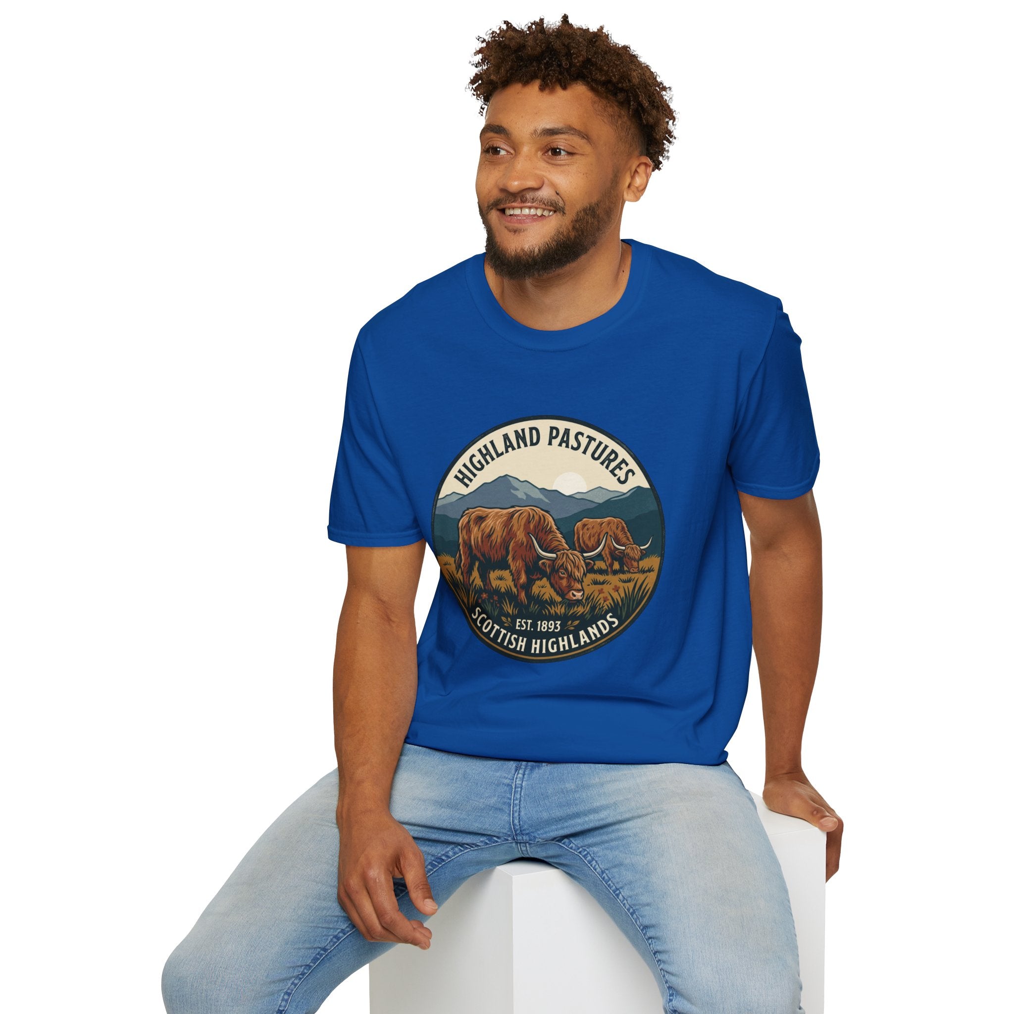 Highland Pastures T-Shirt — Scottish Highlands Highland Cow Vintage Badge