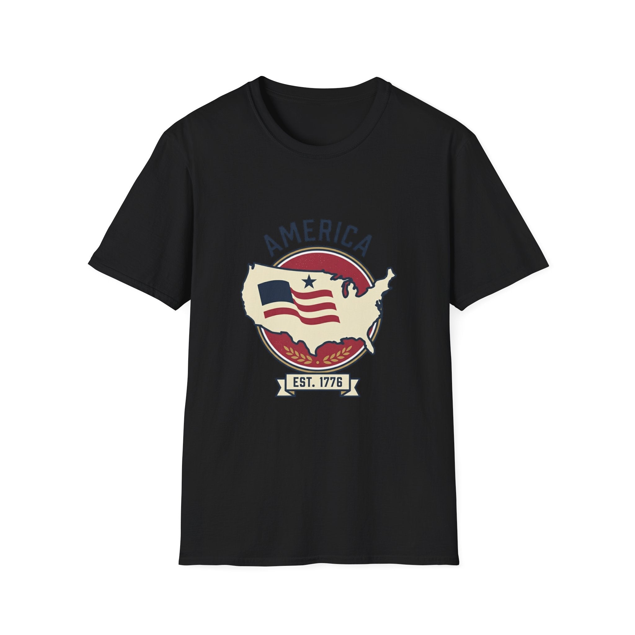 America Map Graphic T-Shirt – Vintage Flag Design, EST. 1776