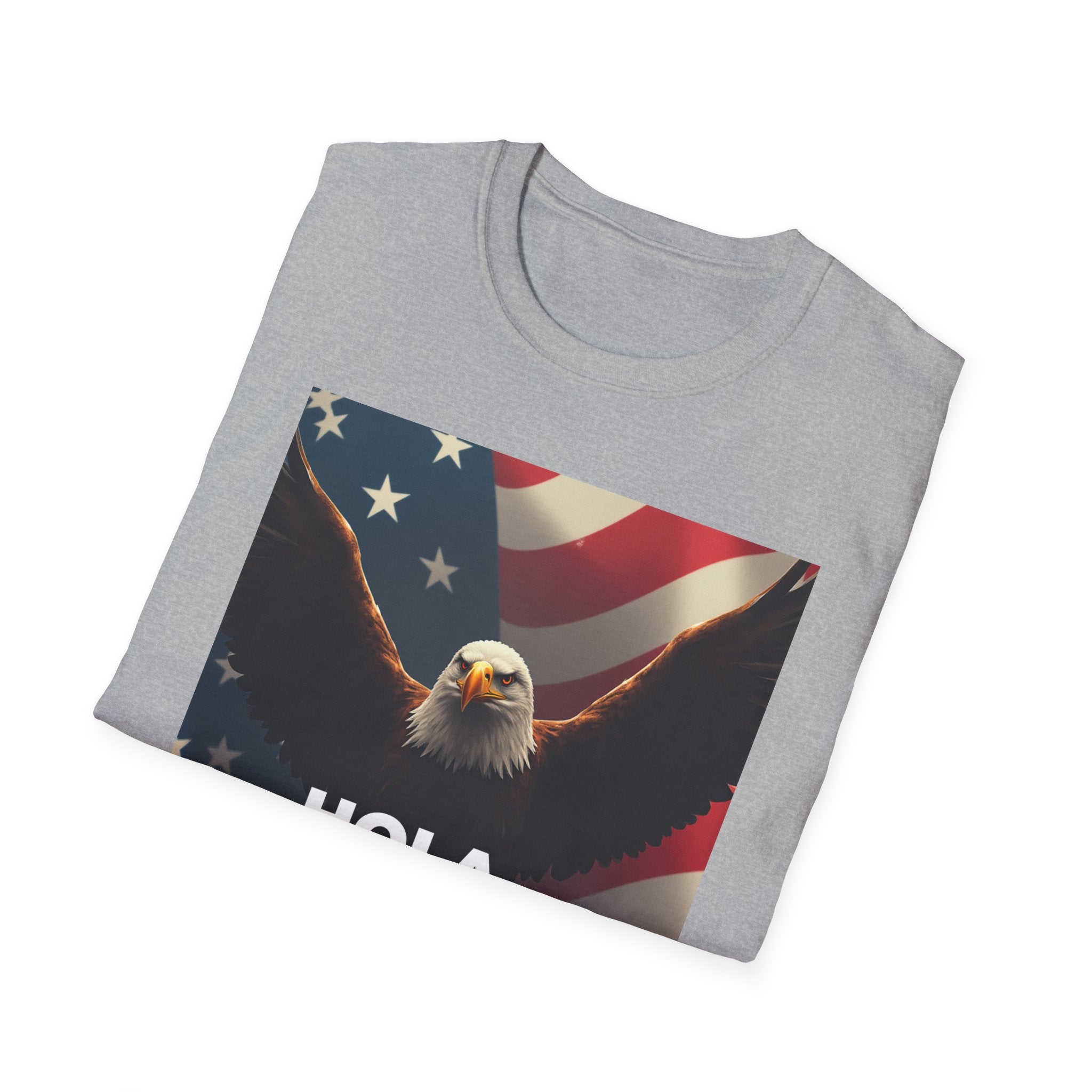 Hola America Podcast T-Shirt — Bald Eagle & American Flag Promotional Tee