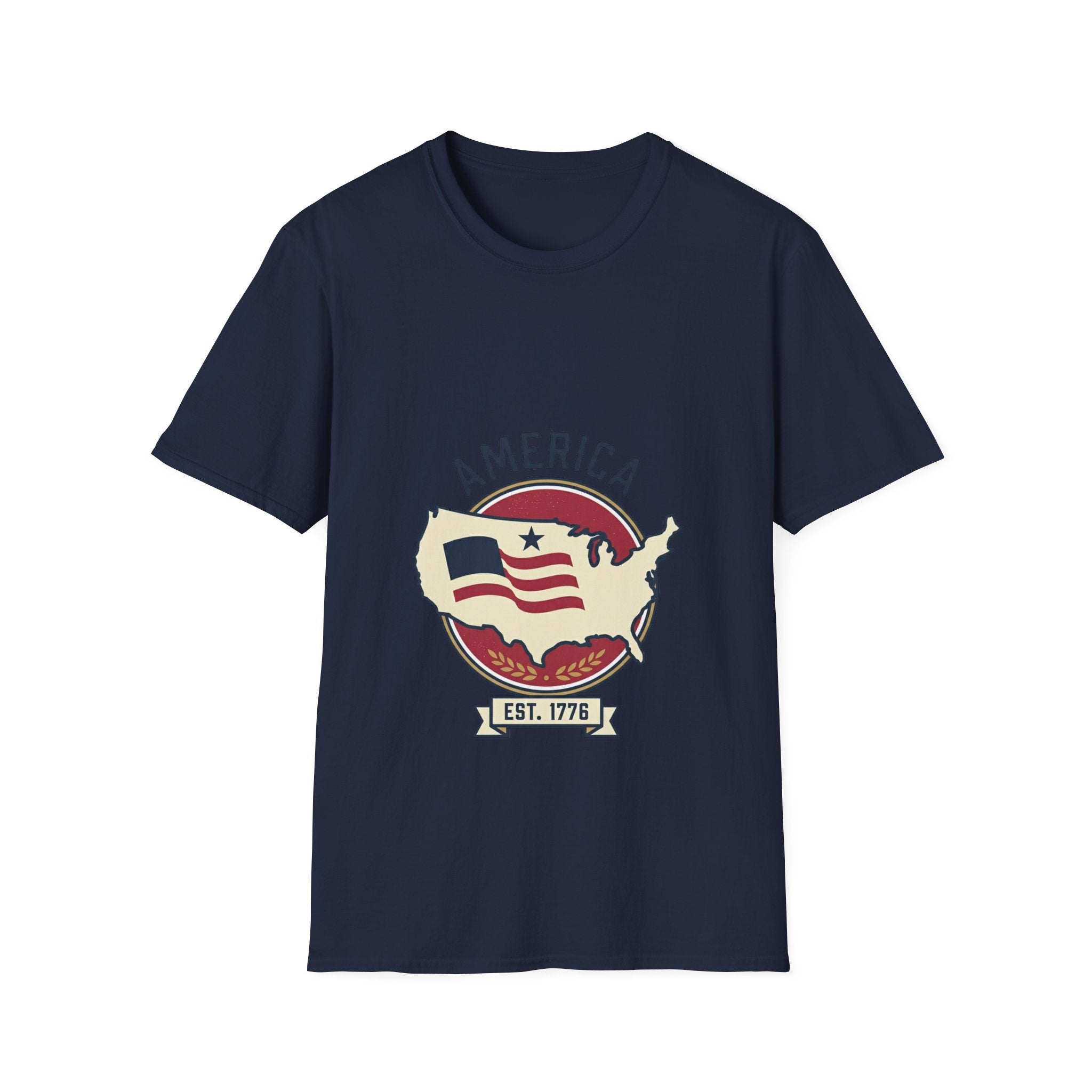 America Map Graphic T-Shirt – Vintage Flag Design, EST. 1776
