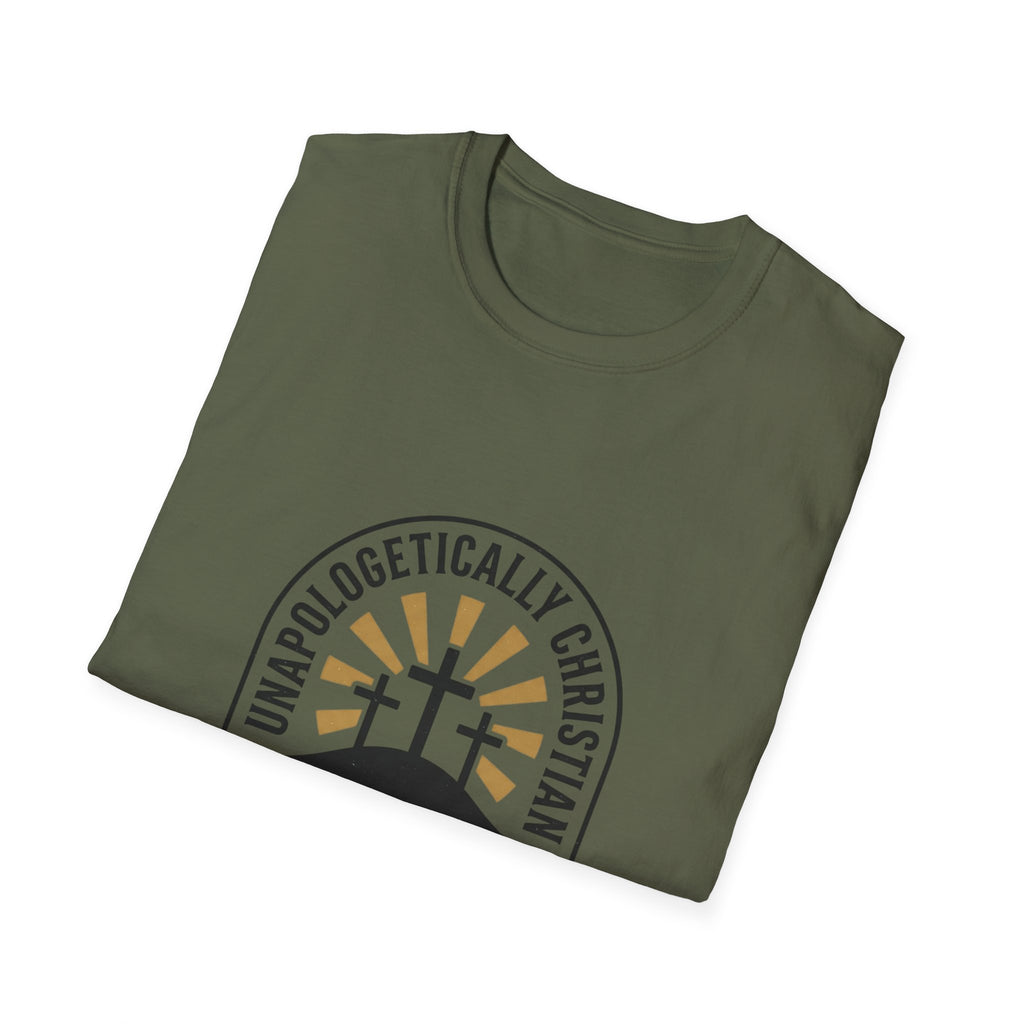 Christian T-Shirt — "Unapologetically Christian: Faith Without Apology" Badge