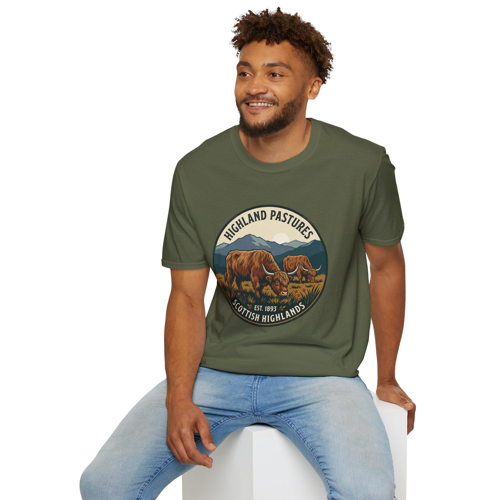 Highland Pastures T-Shirt — Scottish Highlands Highland Cow Vintage Badge