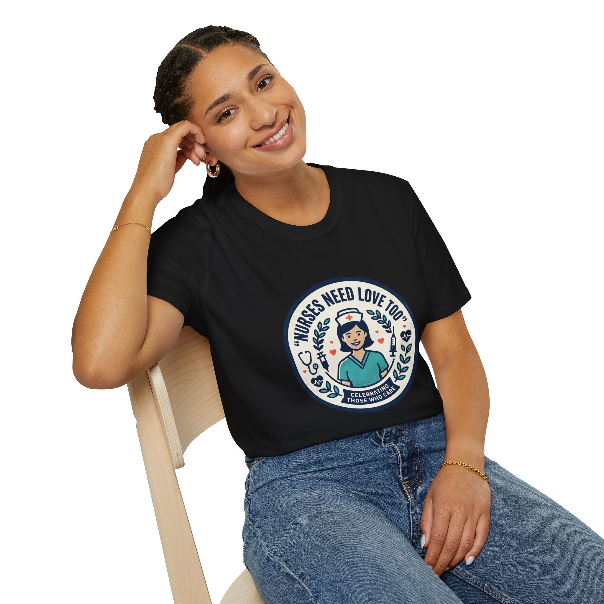 Nurse Appreciation T-Shirt — "Nurses Need Love Too" Cute Retro Nurse Badge