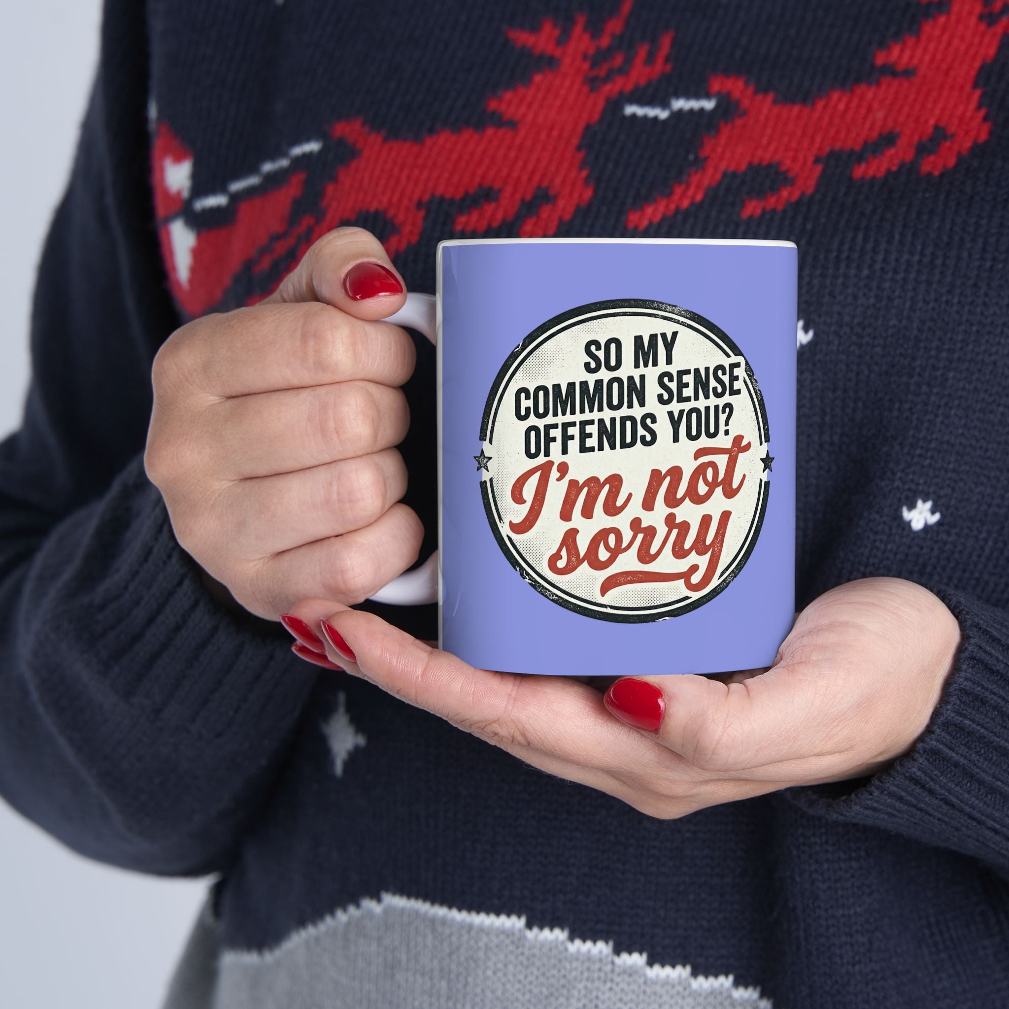 Ceramic Mug - 'My License Says No, But I Did Not Say Sorry' Vintage Badge Coffee Cup