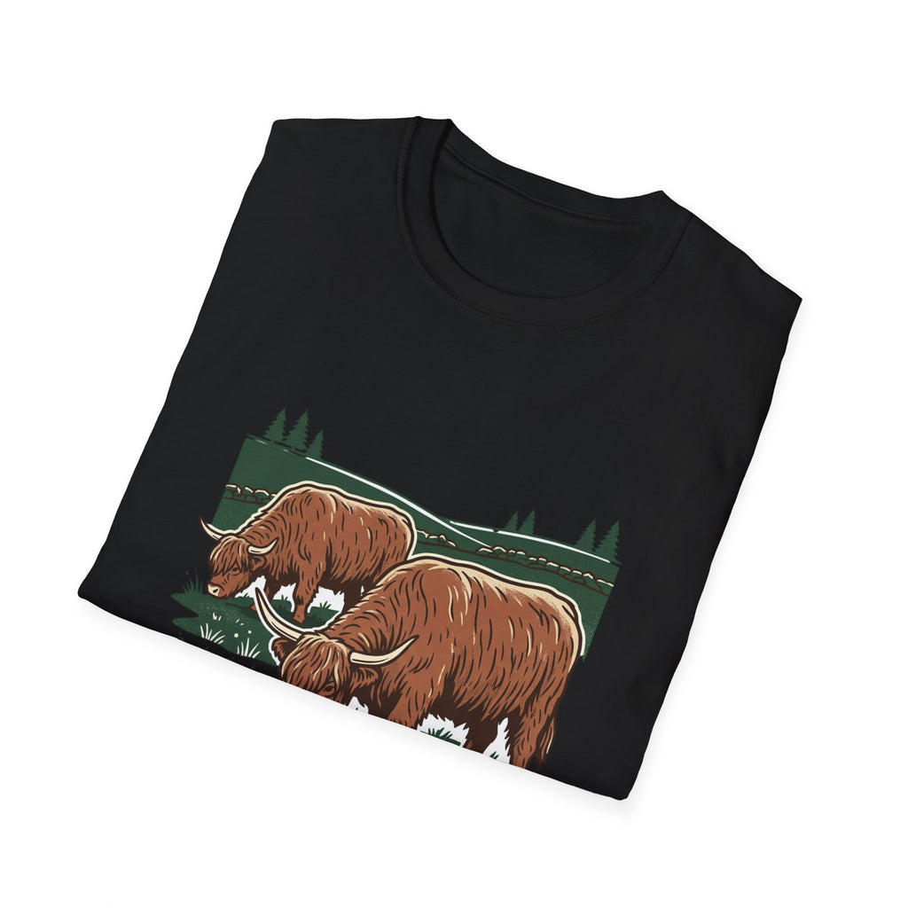 Highland Cow Graphic T-Shirt — Rustic Grazing Cows Farm Tee