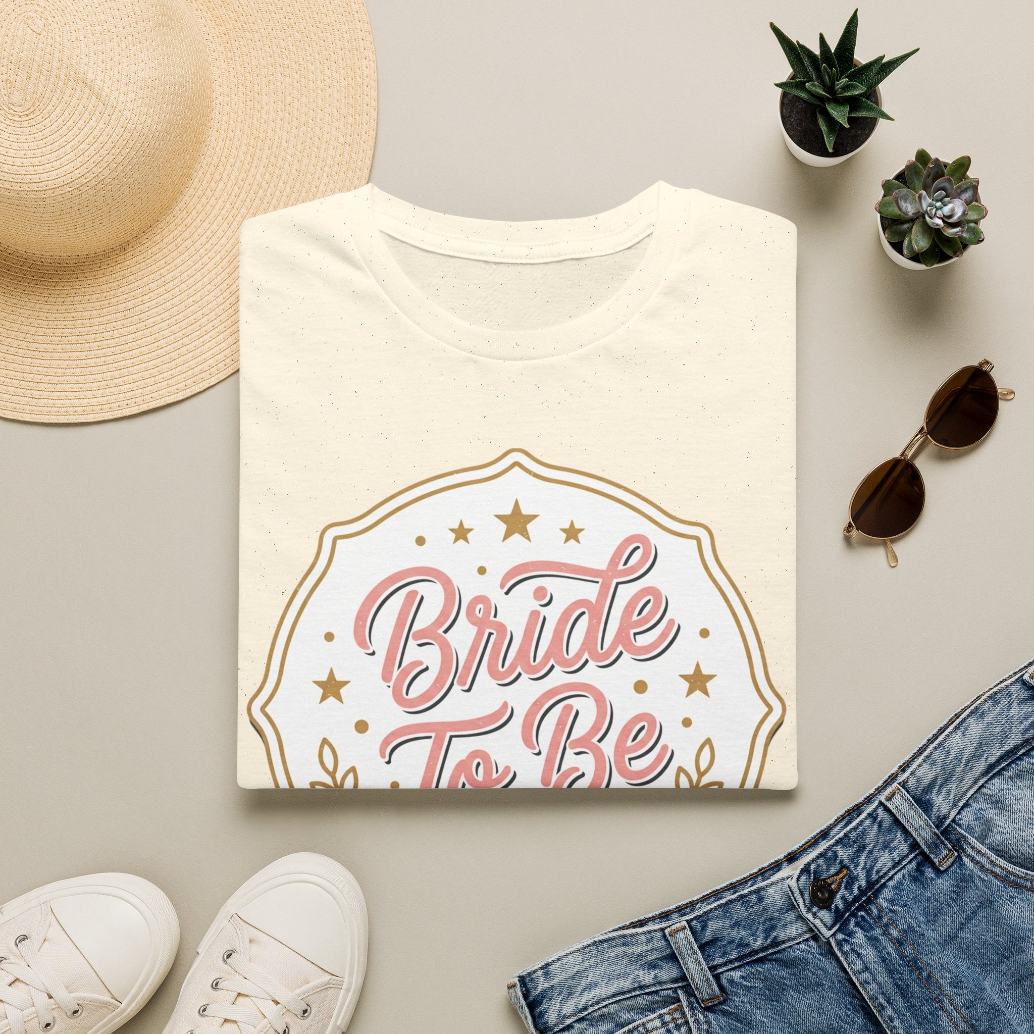Bride To Be T-Shirt — Bachelorette Party Tee with Gold & Pink Badge Design
