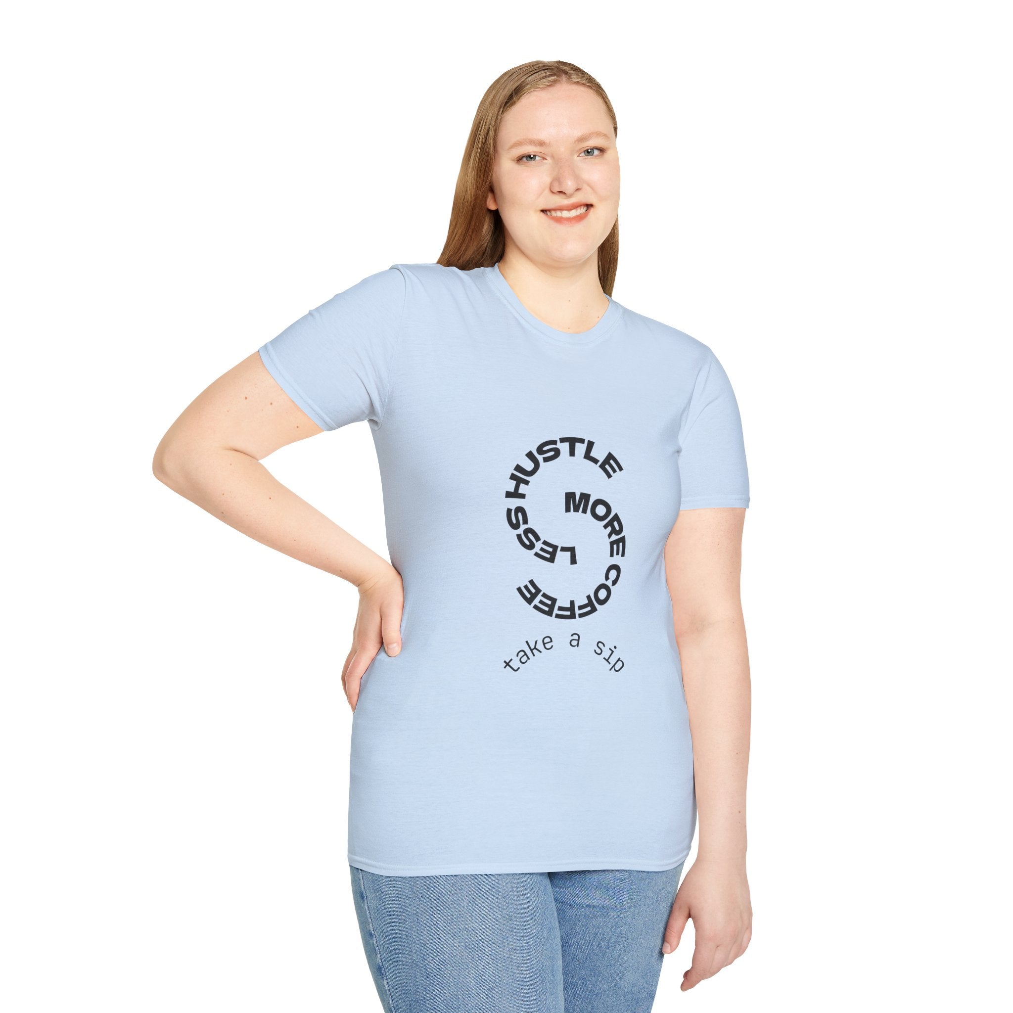 T-Shirt — "More Coffee Less Hustle" Minimalist Graphic Tee