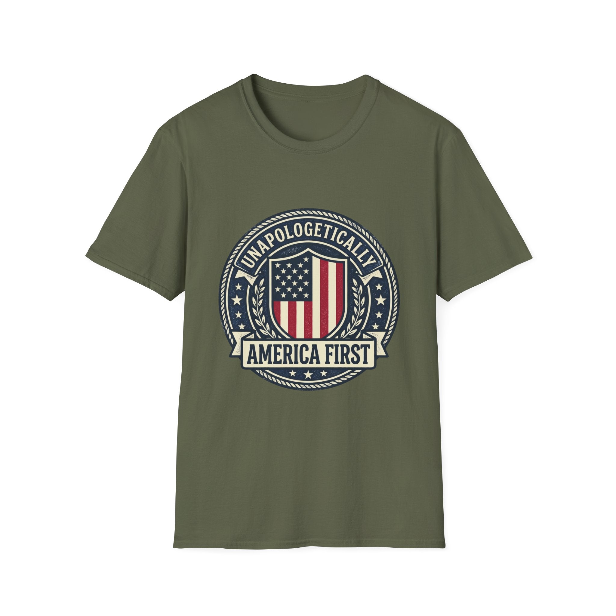 America First Patriotic T-Shirt — "Unapologetically America First" Tee