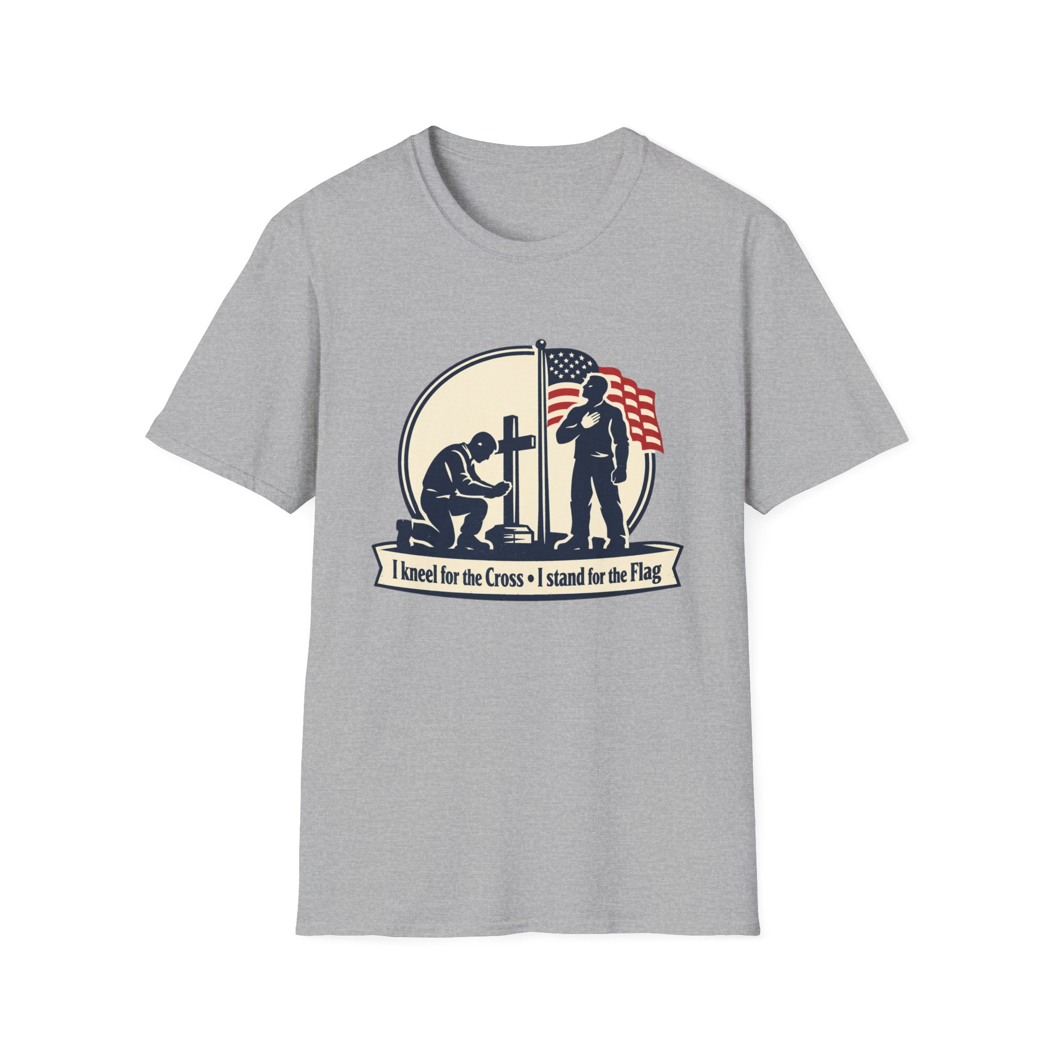 Patriotic Prayer T-Shirt — "I Kneel for the Cross, I Stand for the Flag"