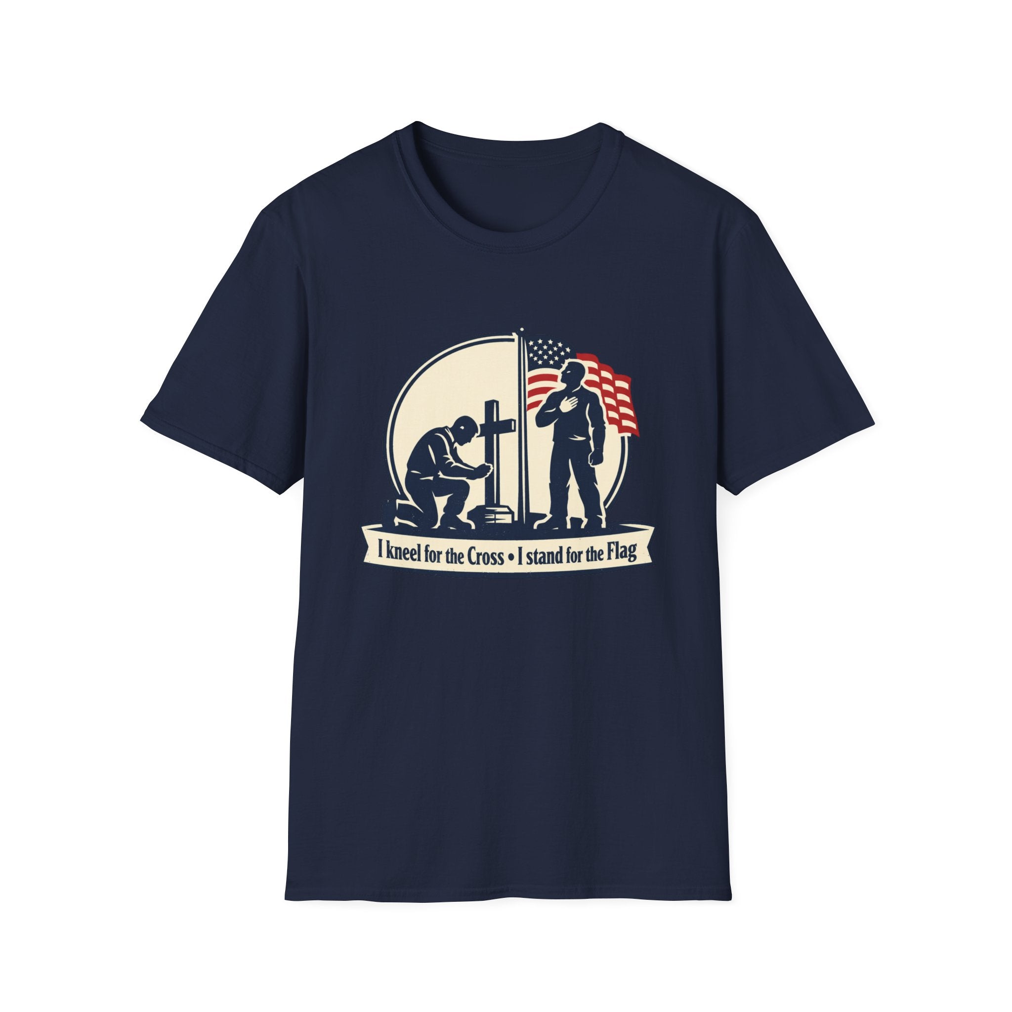 Patriotic Prayer T-Shirt — "I Kneel for the Cross, I Stand for the Flag"