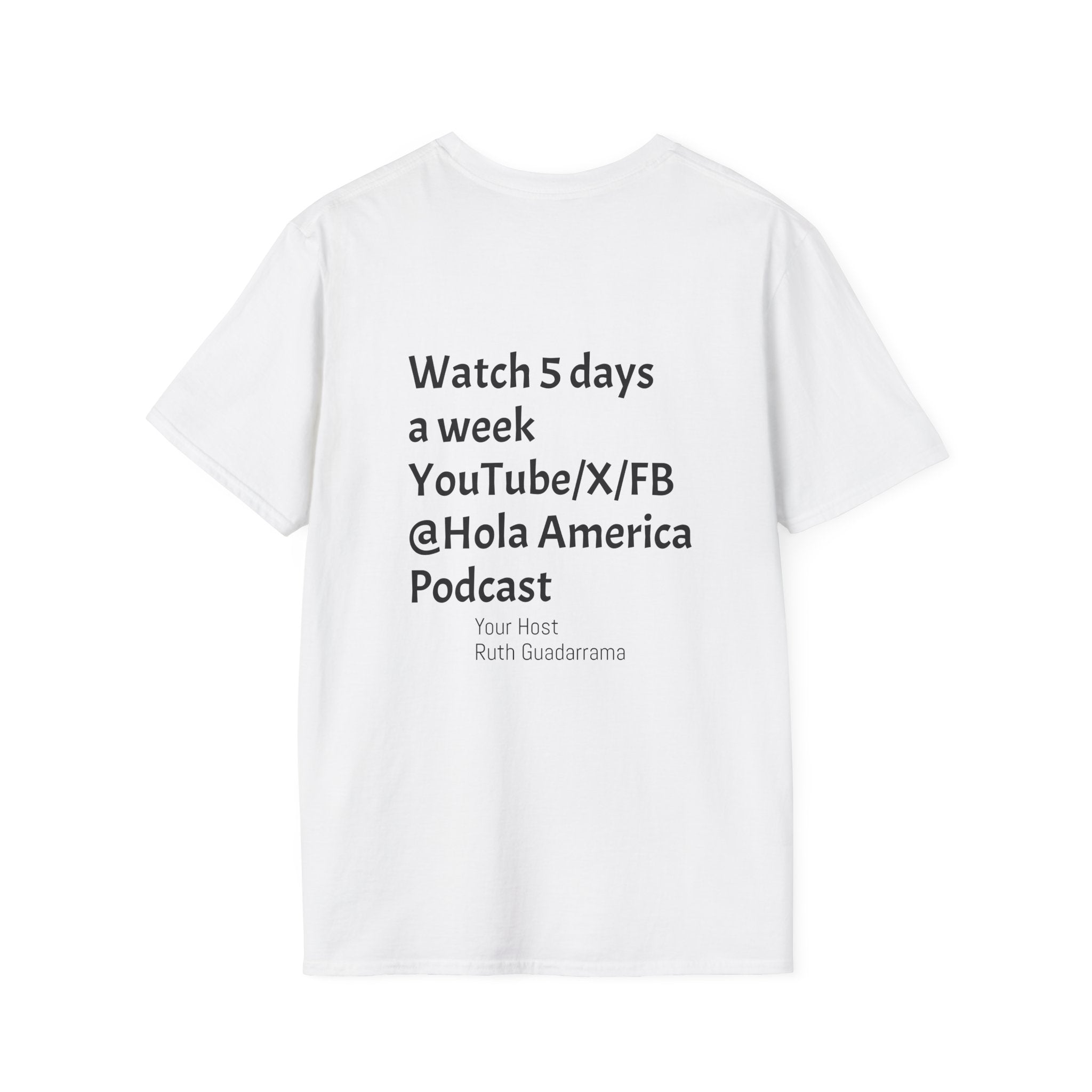 Hola America Podcast T-Shirt — Bald Eagle & American Flag Promotional Tee