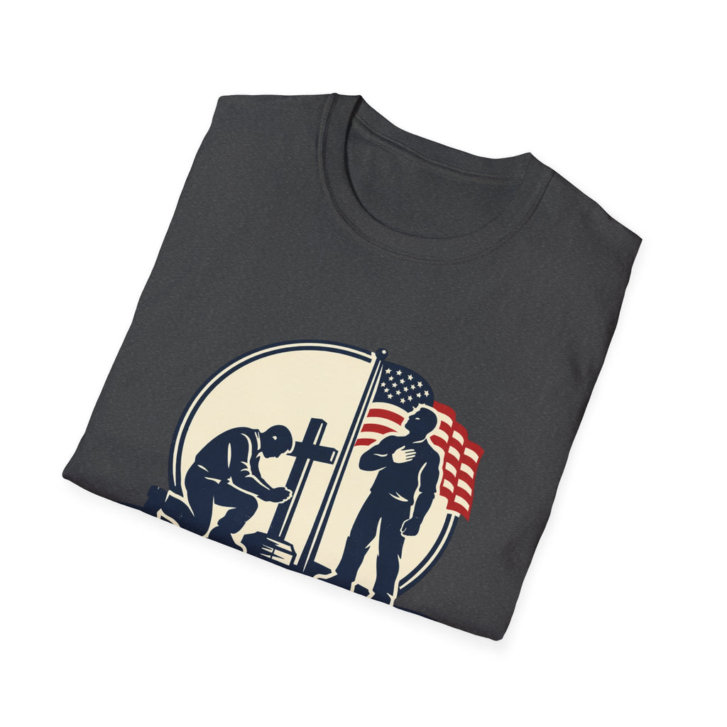 Patriotic Prayer T-Shirt — "I Kneel for the Cross, I Stand for the Flag"