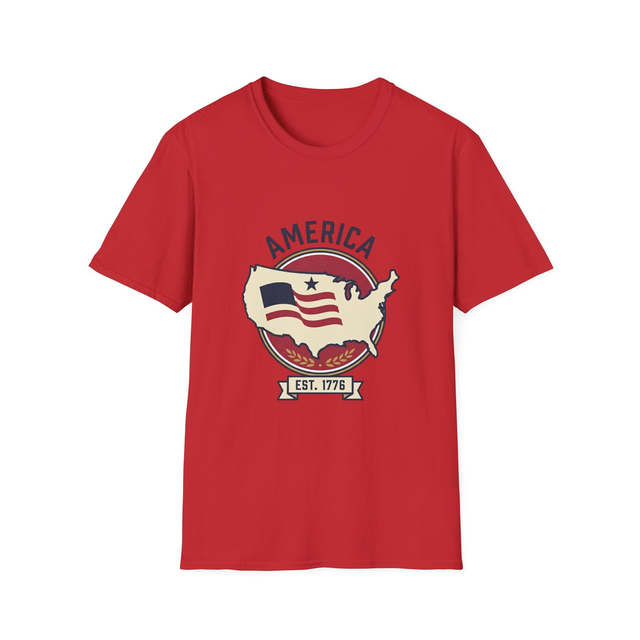 America Map Graphic T-Shirt – Vintage Flag Design, EST. 1776