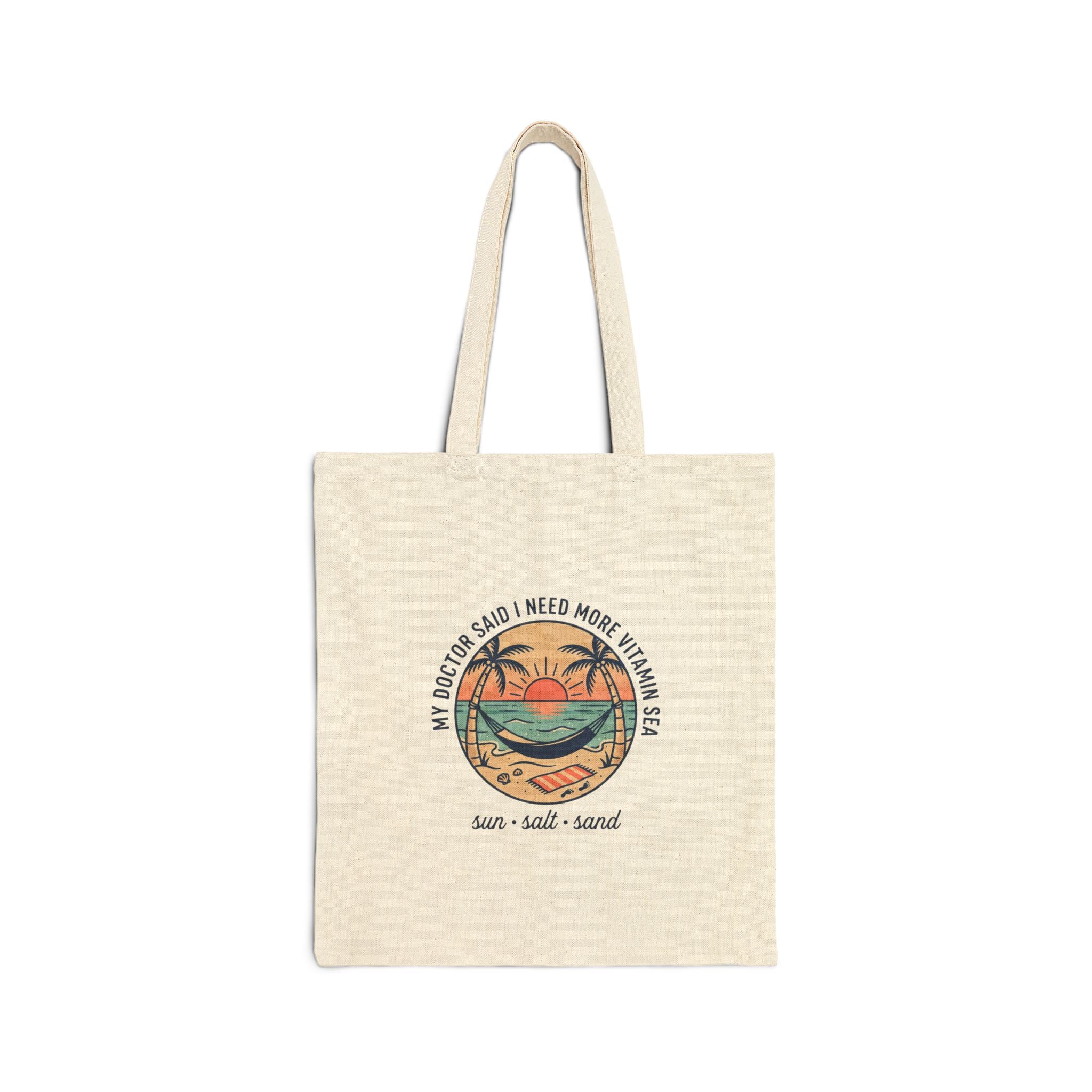 Beach Vibes Tote Bag – "Sun, Salt, Sand" Cotton Canvas Market Bag