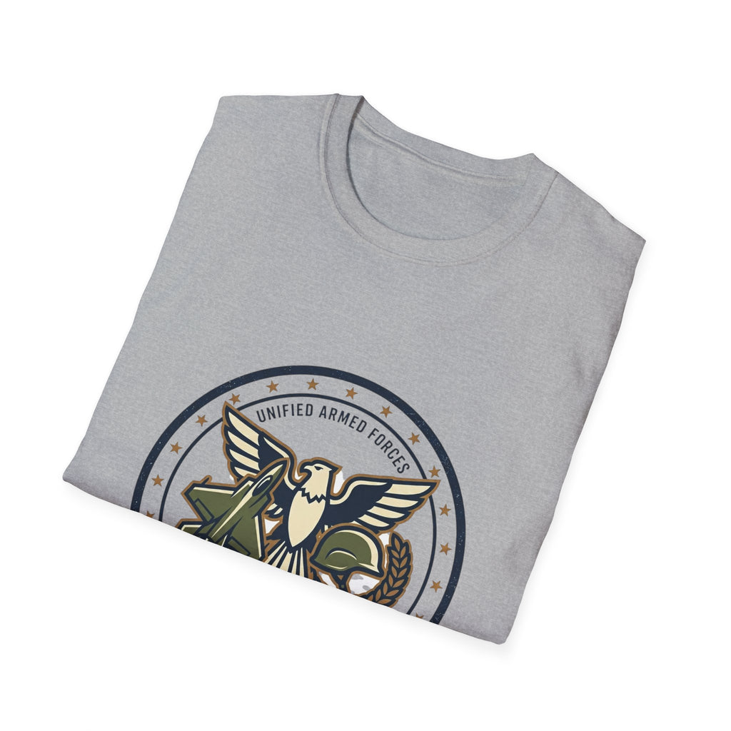 Strong Military Emblem T-Shirt — Patriotic Eagle & Helmet Design