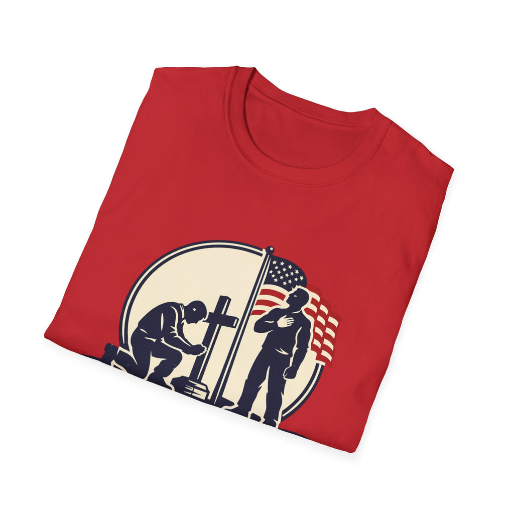 Patriotic Prayer T-Shirt — "I Kneel for the Cross, I Stand for the Flag"