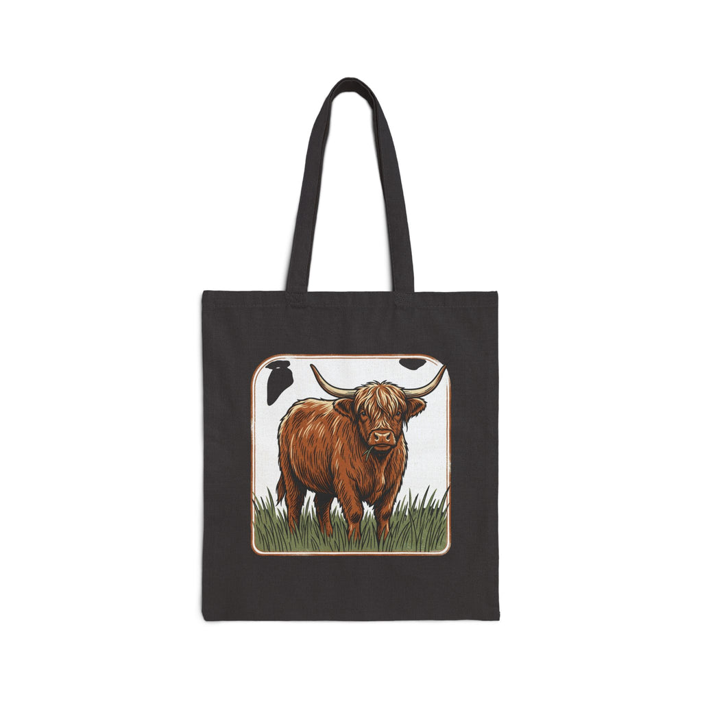 Highland Cow Canvas Tote Bag — Rustic Farm Animal Market Tote