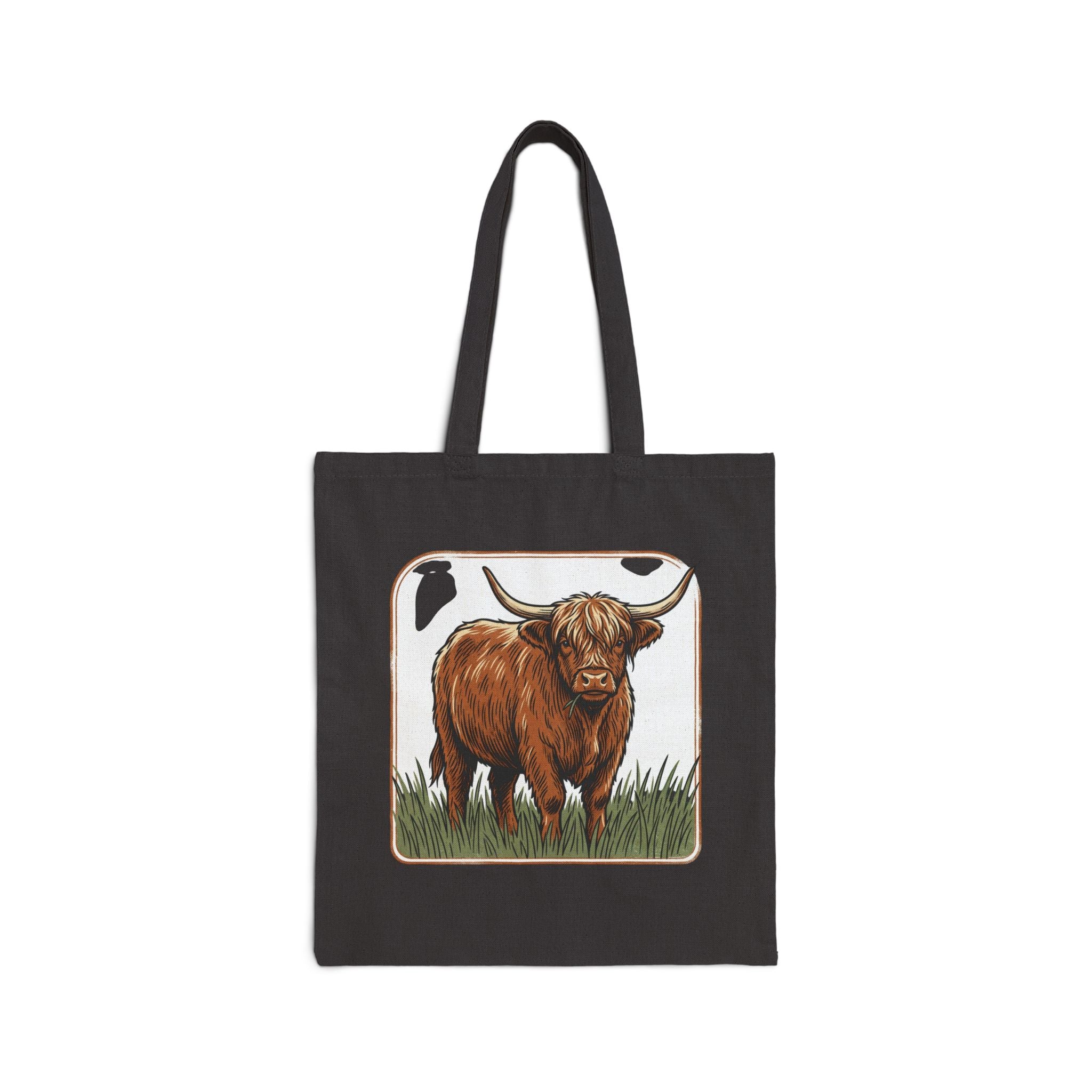 Highland Cow Canvas Tote Bag — Rustic Farm Animal Market Tote