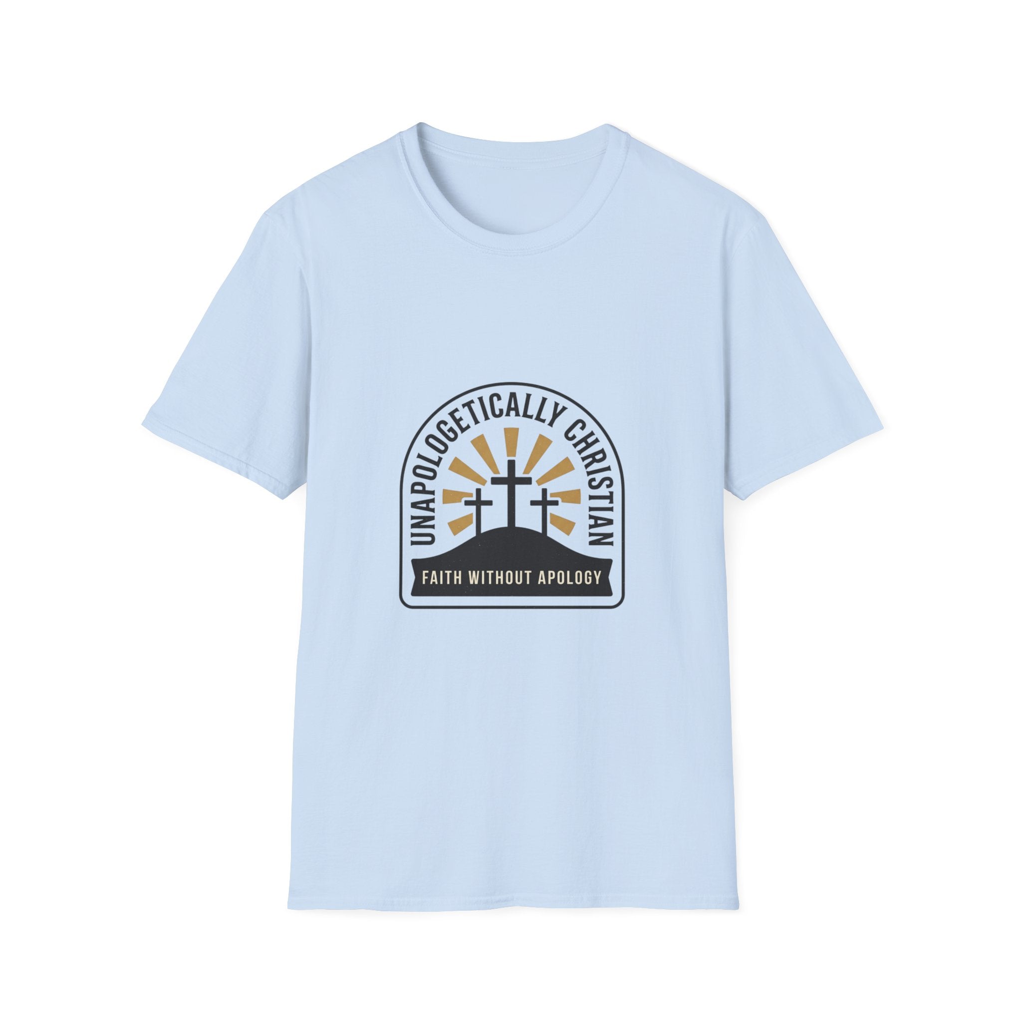 Christian T-Shirt — "Unapologetically Christian: Faith Without Apology" Badge
