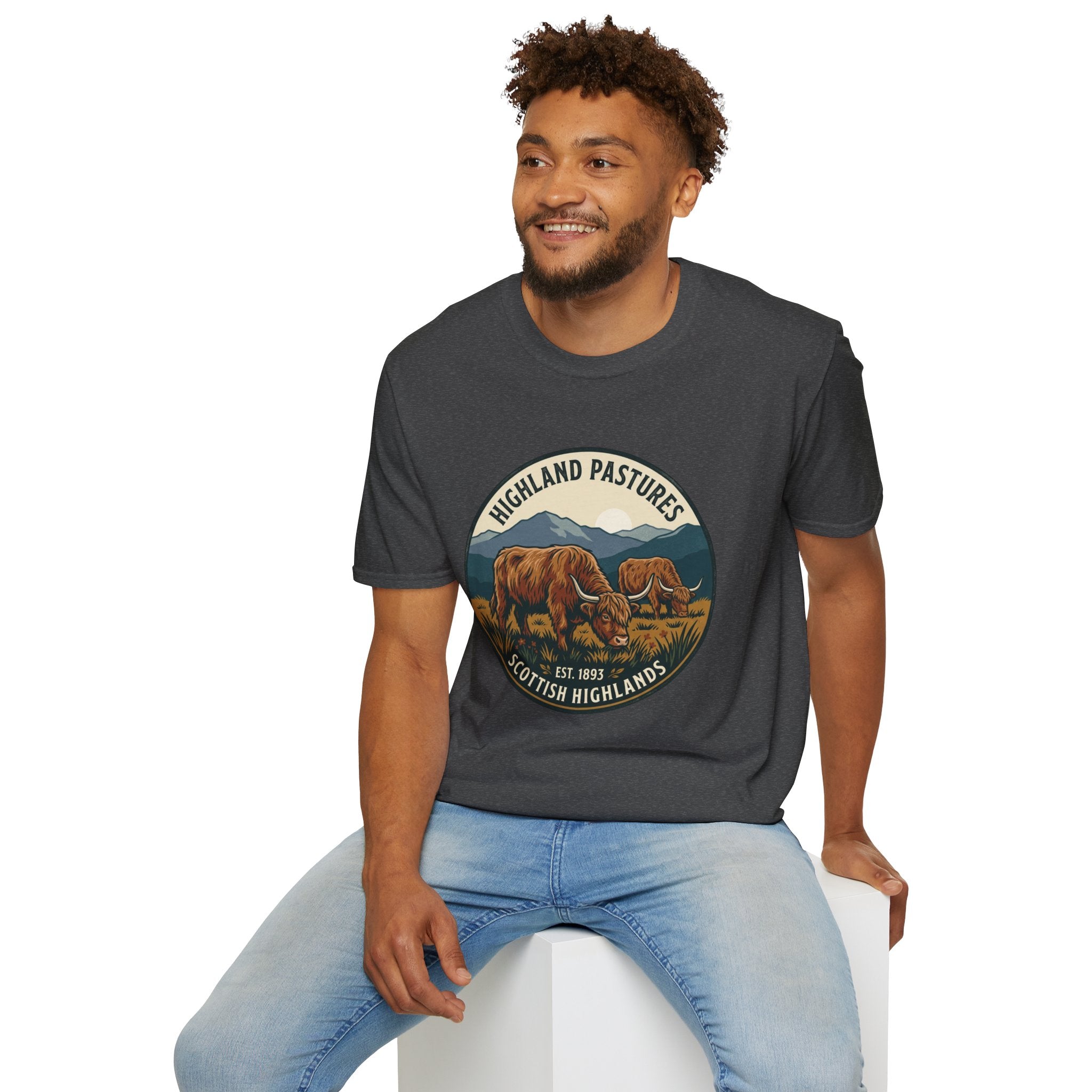Highland Pastures T-Shirt — Scottish Highlands Highland Cow Vintage Badge
