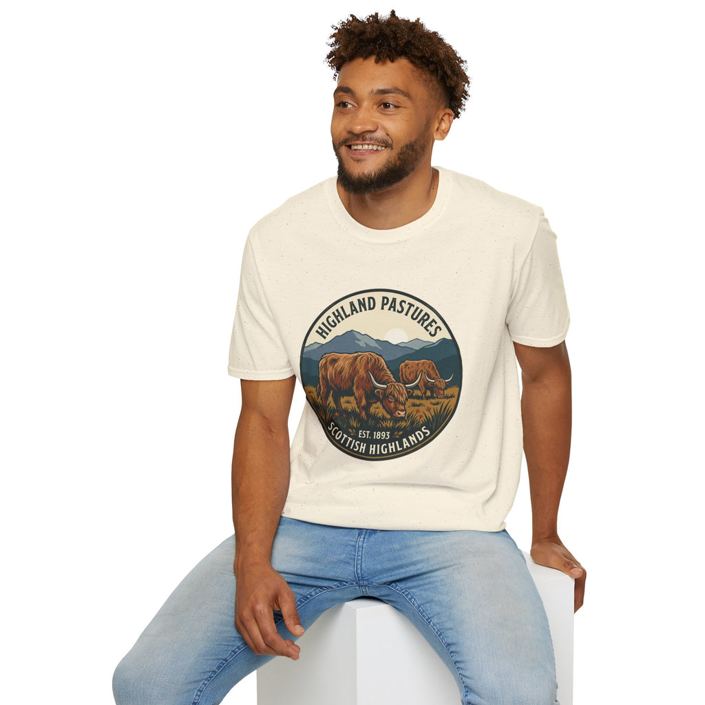 Highland Pastures T-Shirt — Scottish Highlands Highland Cow Vintage Badge