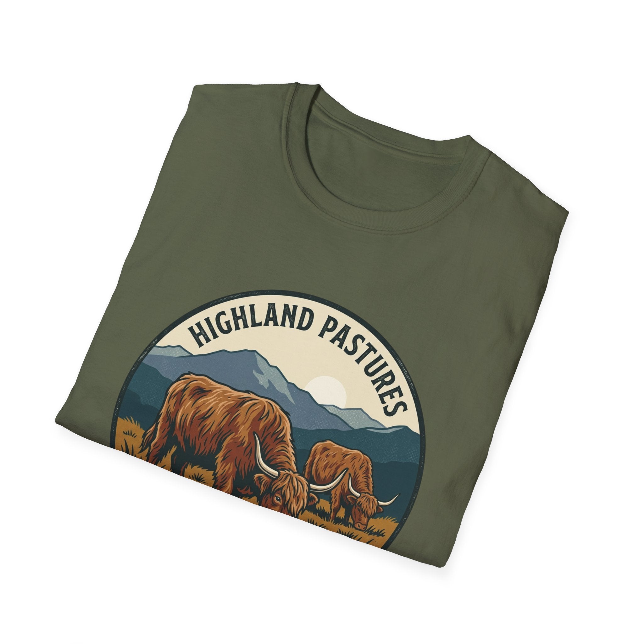 Highland Pastures T-Shirt — Scottish Highlands Highland Cow Vintage Badge