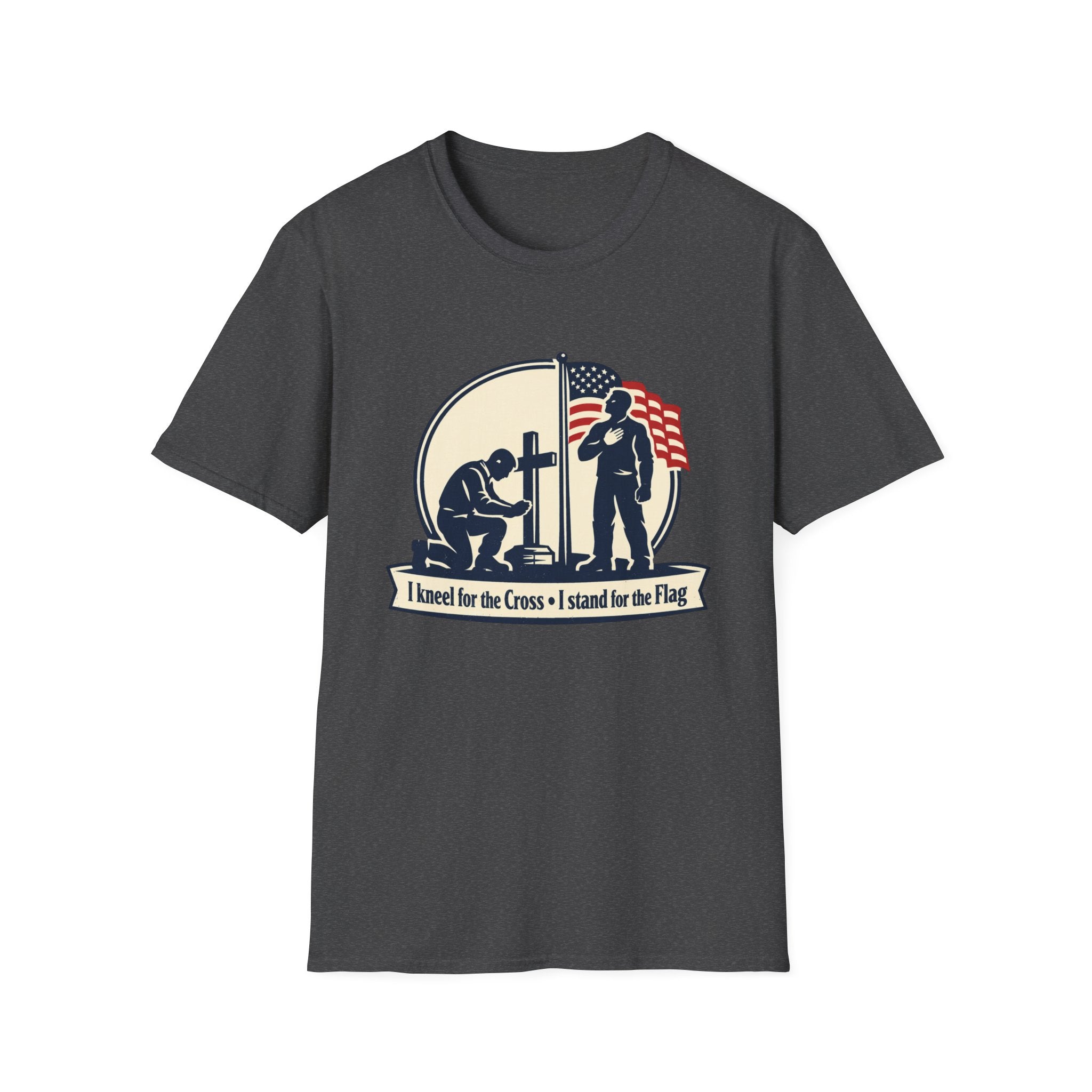 Patriotic Prayer T-Shirt — "I Kneel for the Cross, I Stand for the Flag"