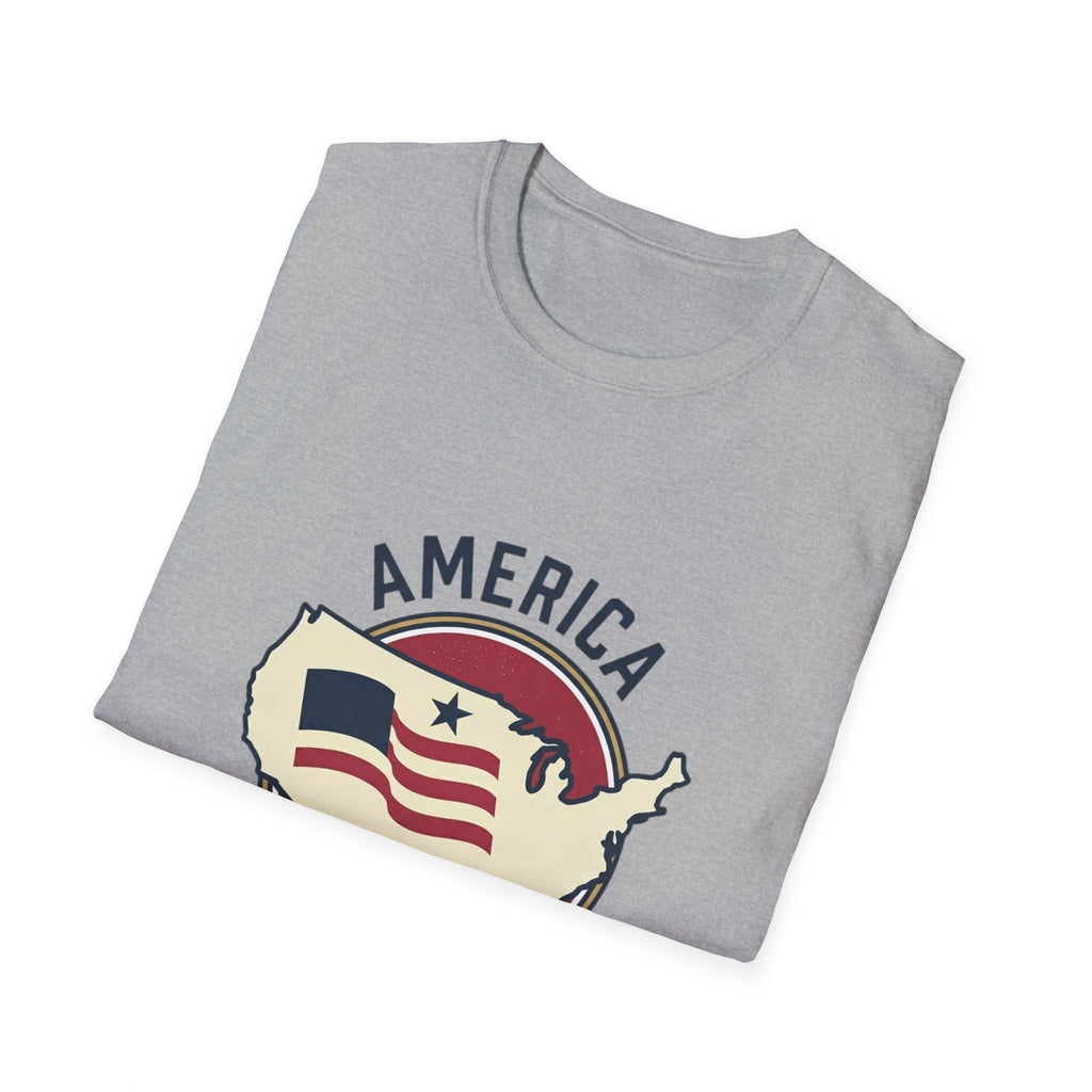 America Map Graphic T-Shirt – Vintage Flag Design, EST. 1776
