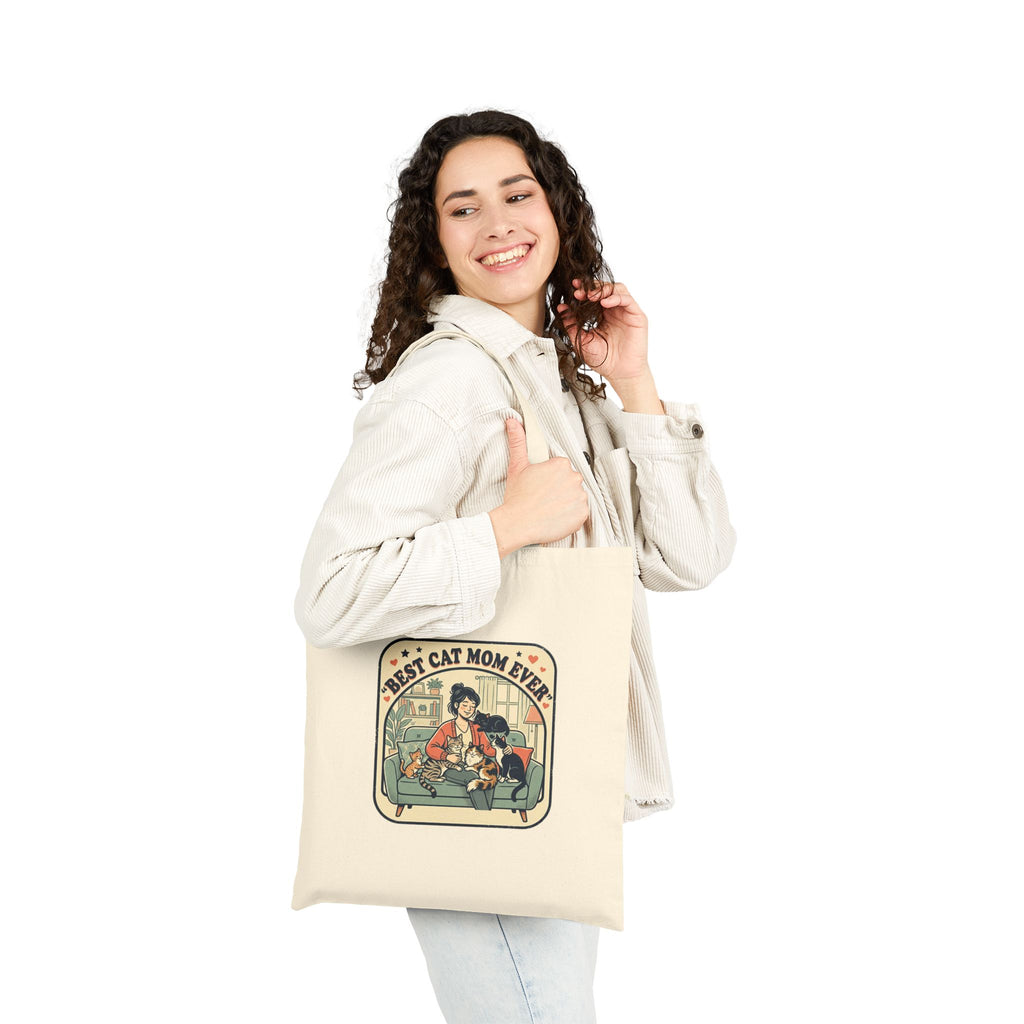 Tote Bag — "Best Cat Mom Ever" Retro Cat Lover Canvas Tote