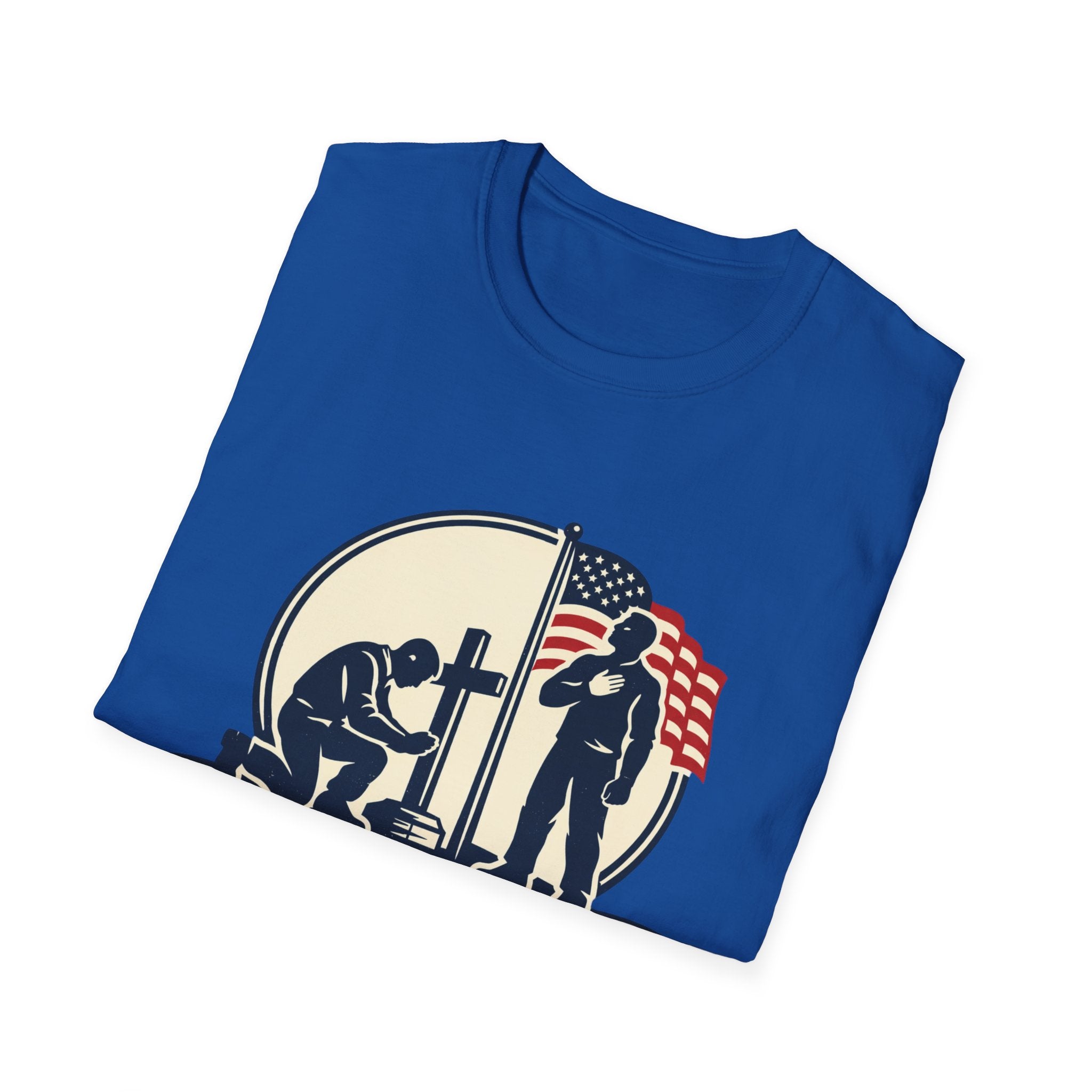 Patriotic Prayer T-Shirt — "I Kneel for the Cross, I Stand for the Flag"