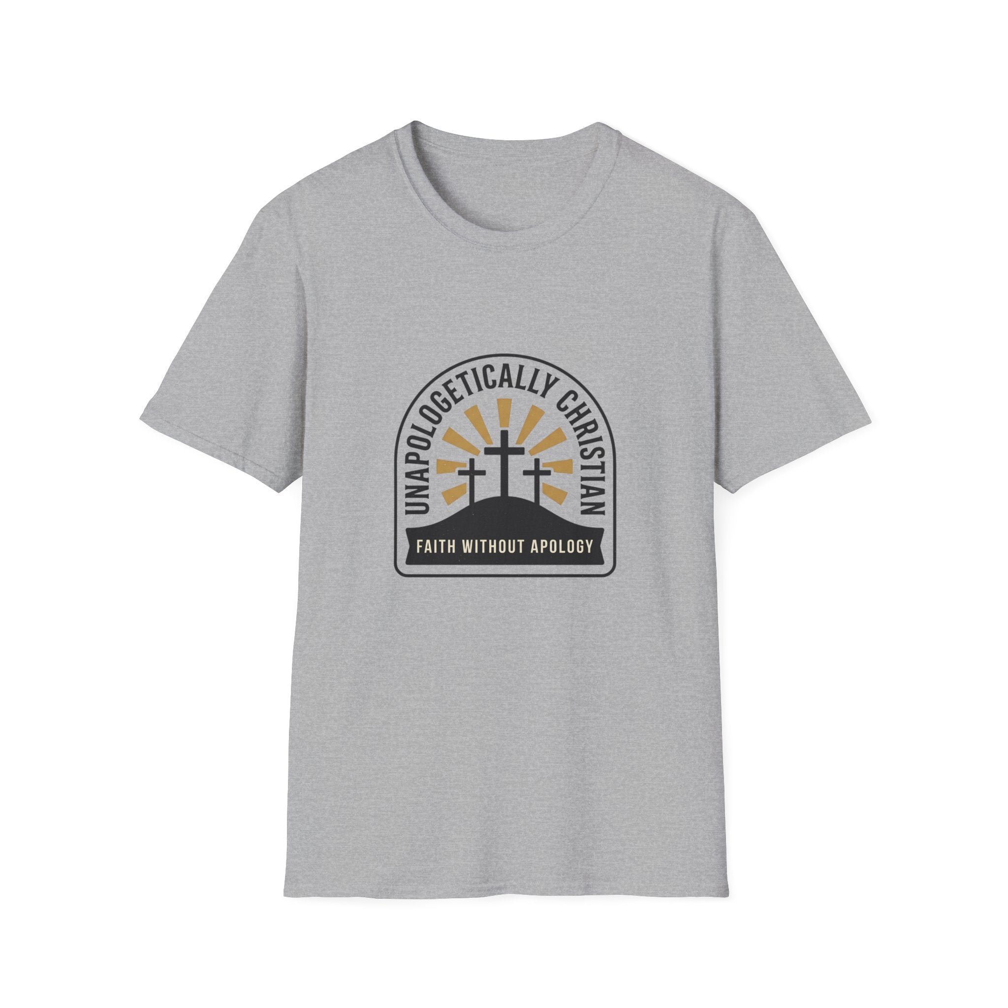 Christian T-Shirt — "Unapologetically Christian: Faith Without Apology" Badge