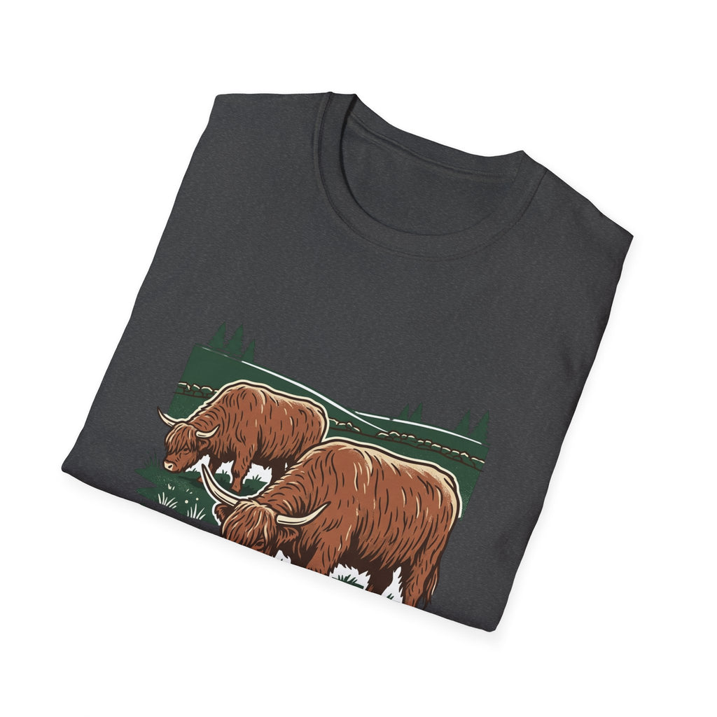 Highland Cow Graphic T-Shirt — Rustic Grazing Cows Farm Tee
