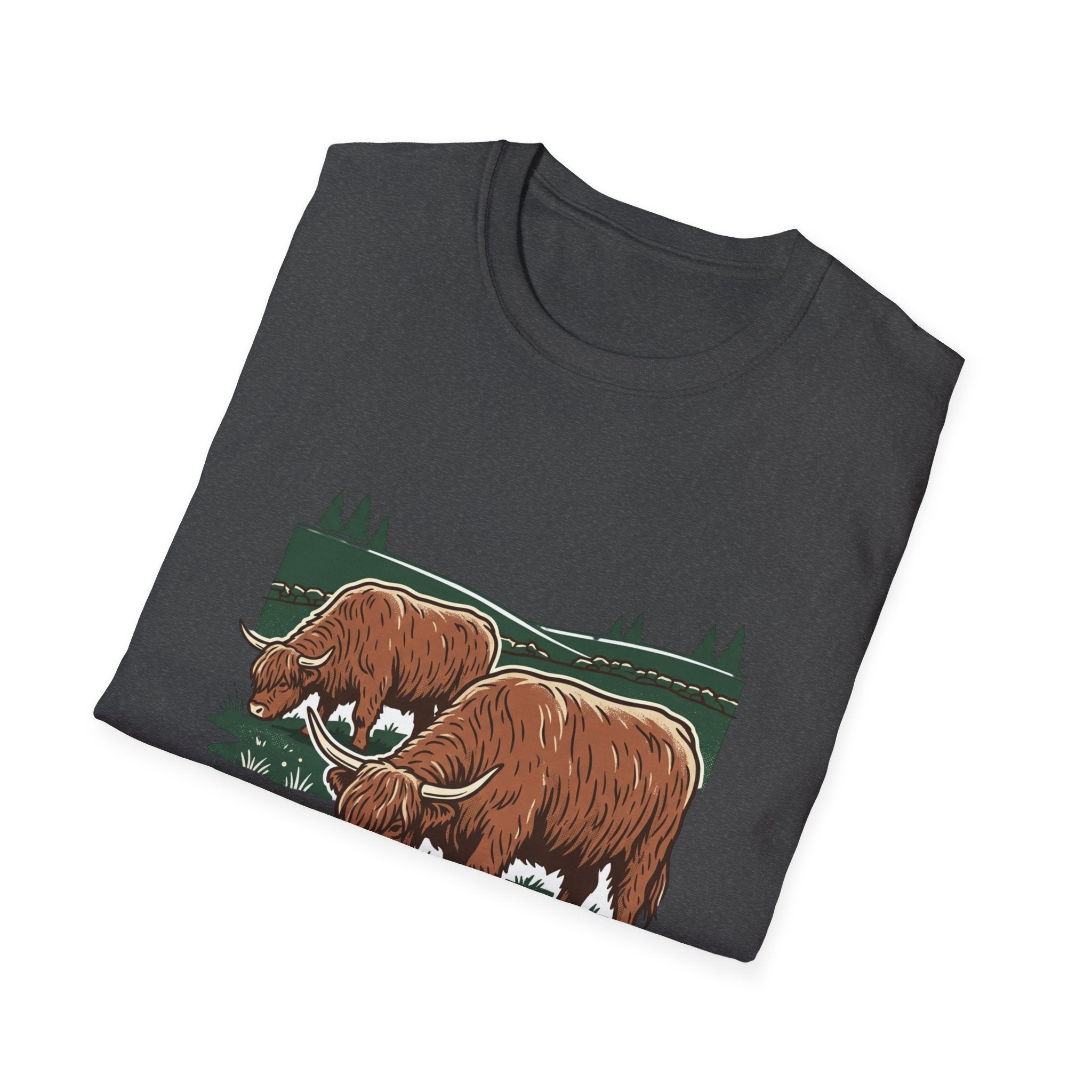 Highland Cow Graphic T-Shirt — Rustic Grazing Cows Farm Tee