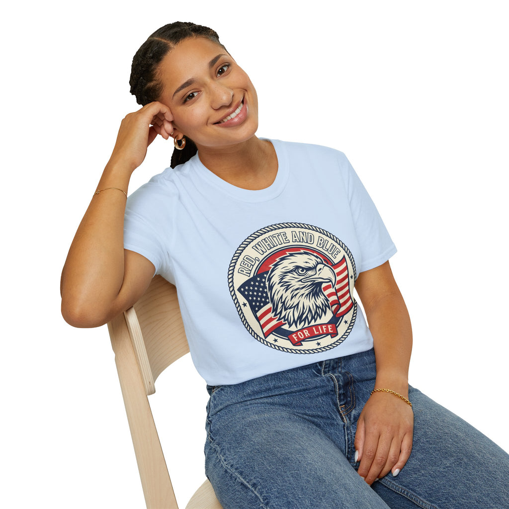 Patriotic Eagle T-Shirt — "Red White and Blue For Life" Graphic
