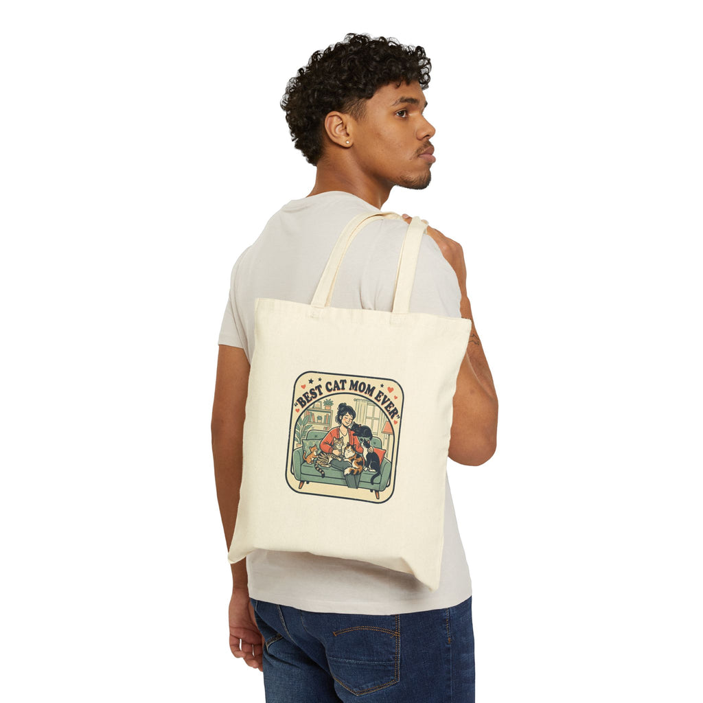 Tote Bag — "Best Cat Mom Ever" Retro Cat Lover Canvas Tote