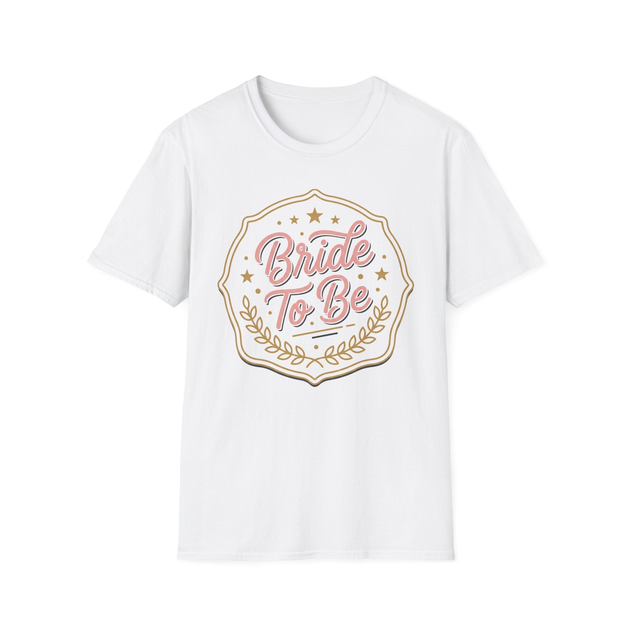 Bride To Be T-Shirt — Bachelorette Party Tee with Gold & Pink Badge Design