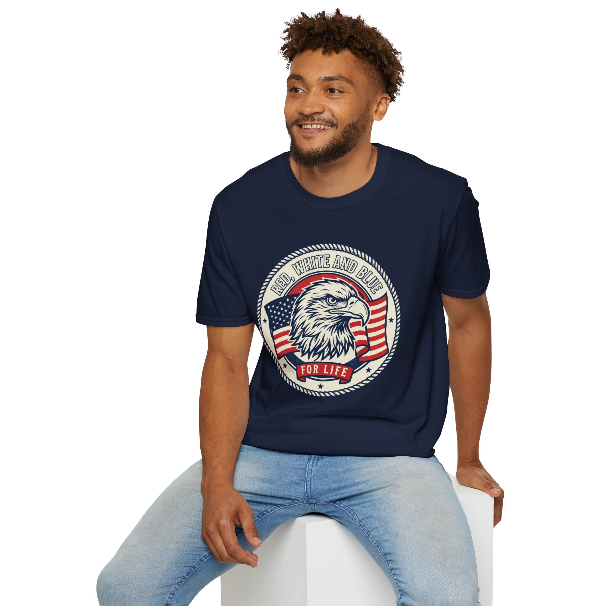 Patriotic Eagle T-Shirt — "Red White and Blue For Life" Graphic